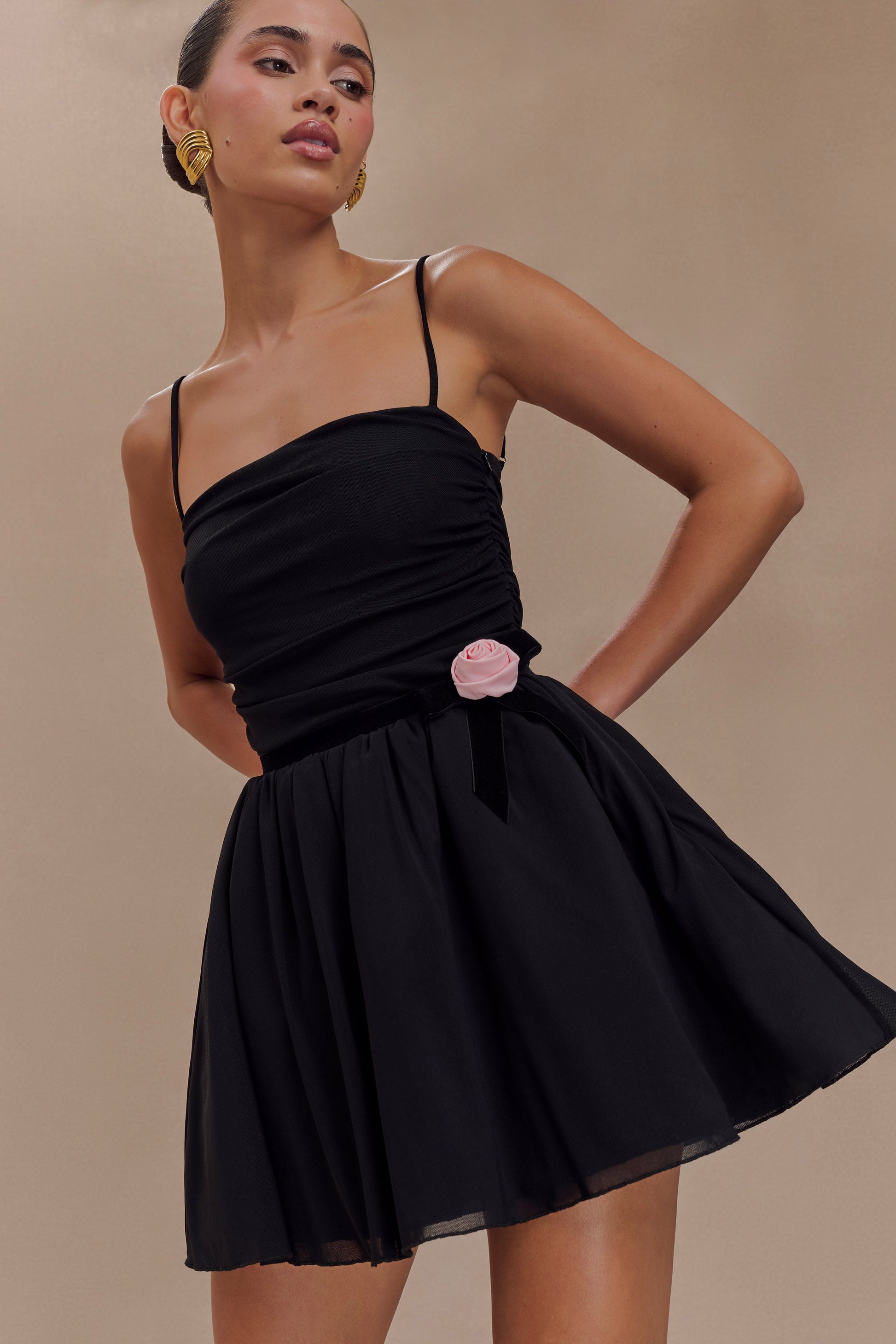 Mischa Mesh Mini Dress With Flower - Black #4