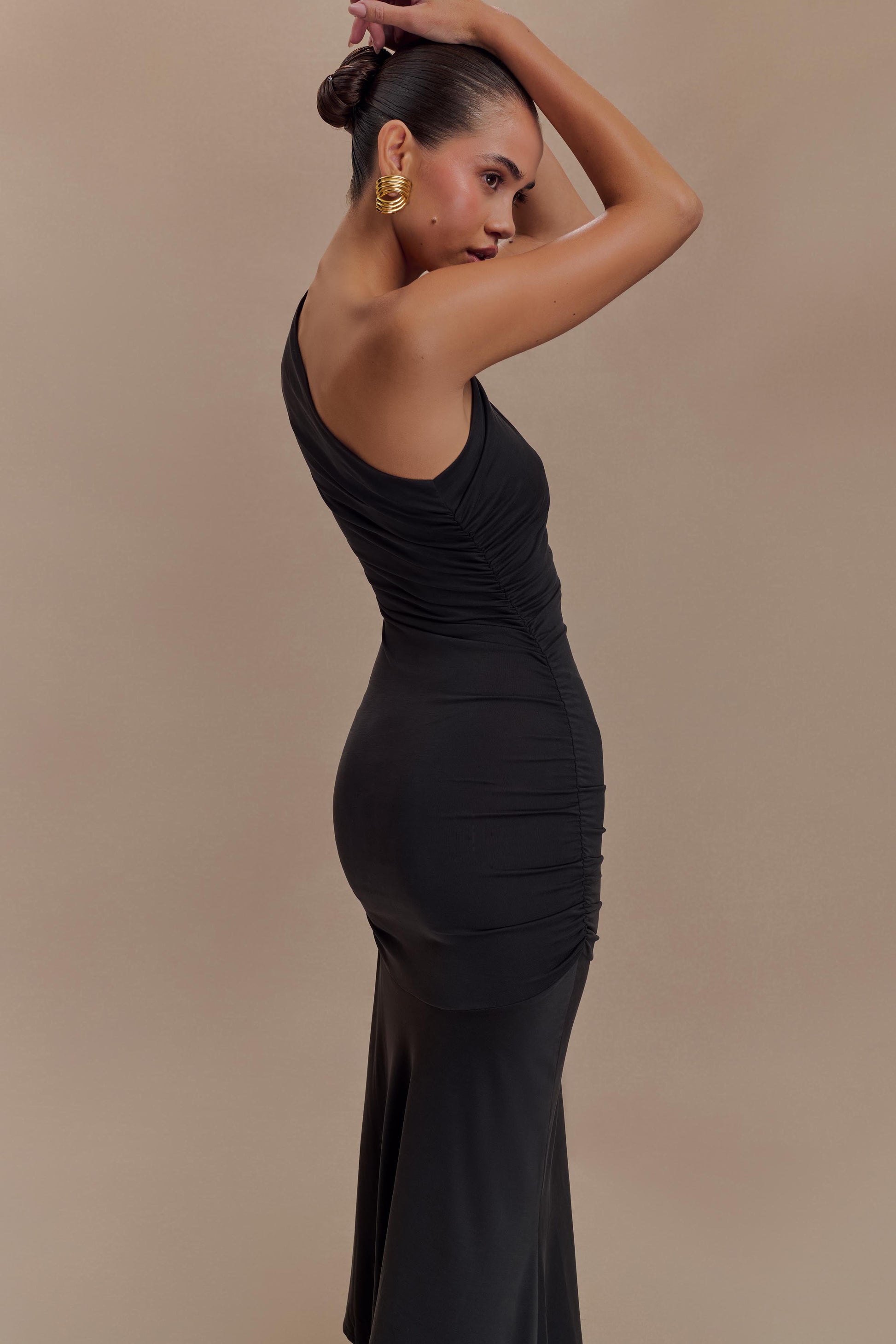 Chloe Peached Jersey One Shoulder Midi Dress - Black #3