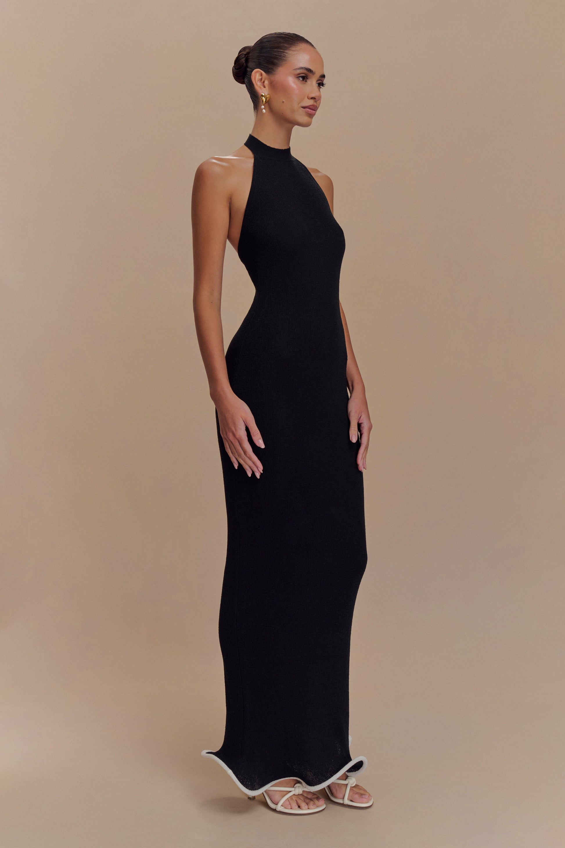 Melodie Halter Knit Maxi Dress - Black/White #4