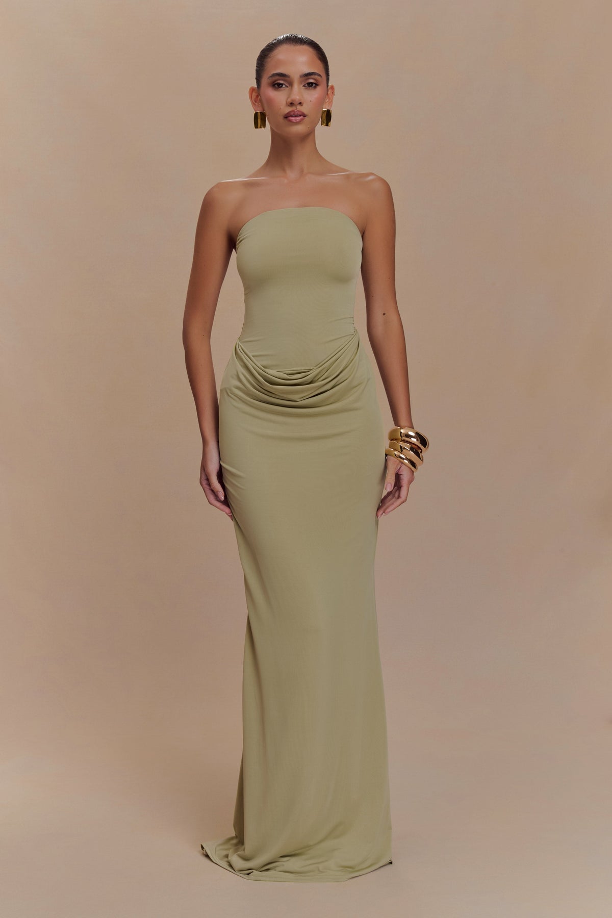 Madison Strapless Slinky Maxi Dress - Sage
