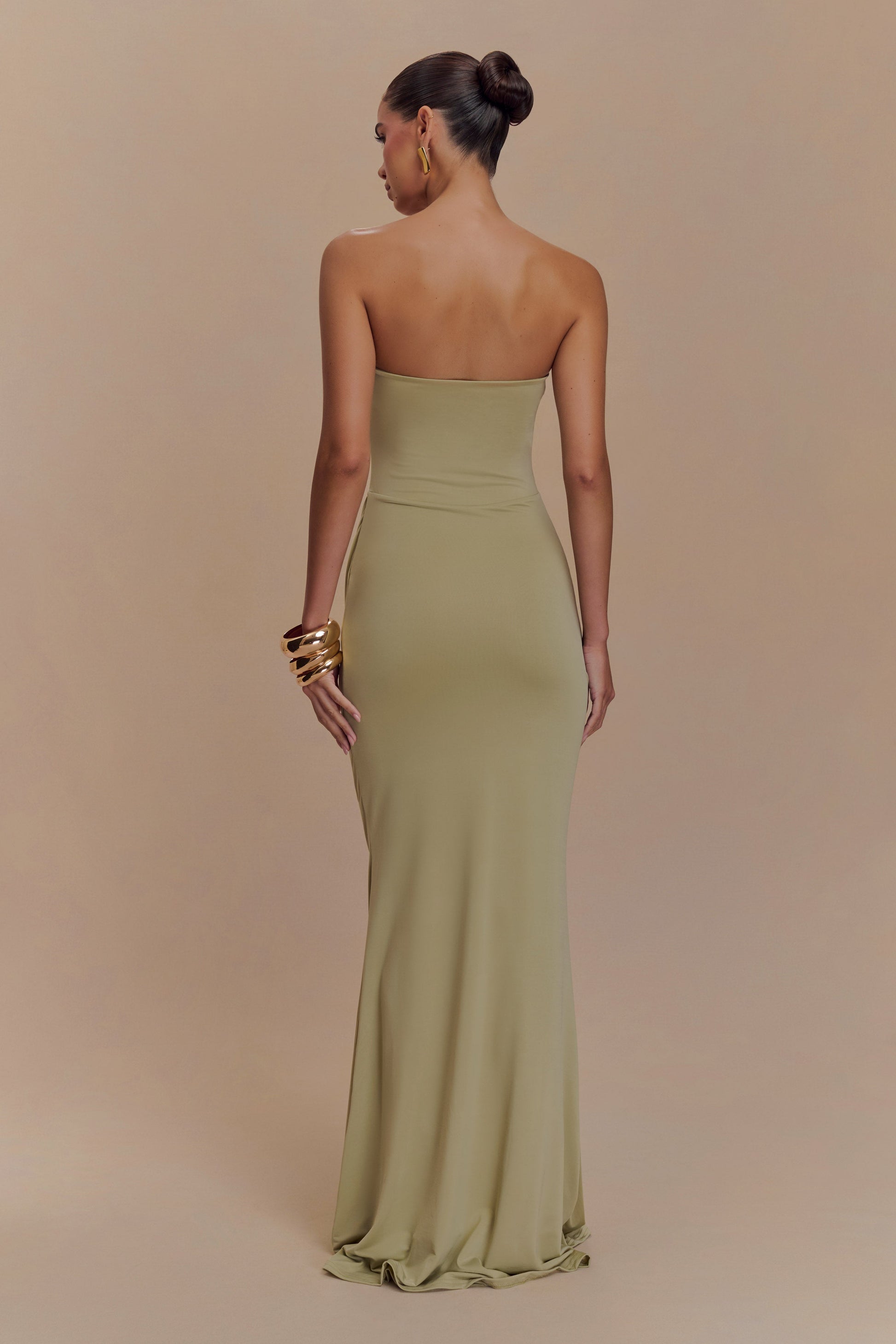 Madison Strapless Slinky Maxi Dress - Sage #2