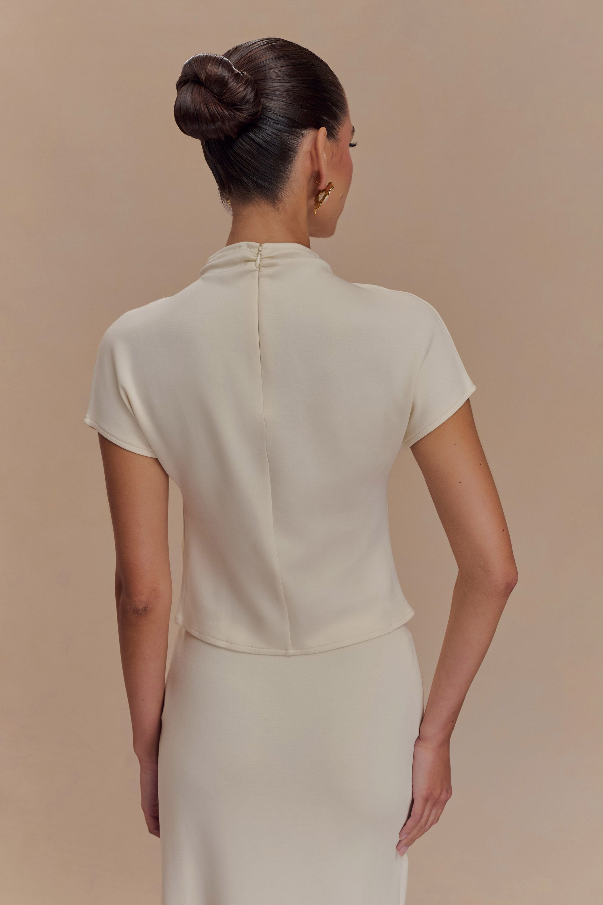 Eris High Neck Scuba Jersey Top - Ivory #2