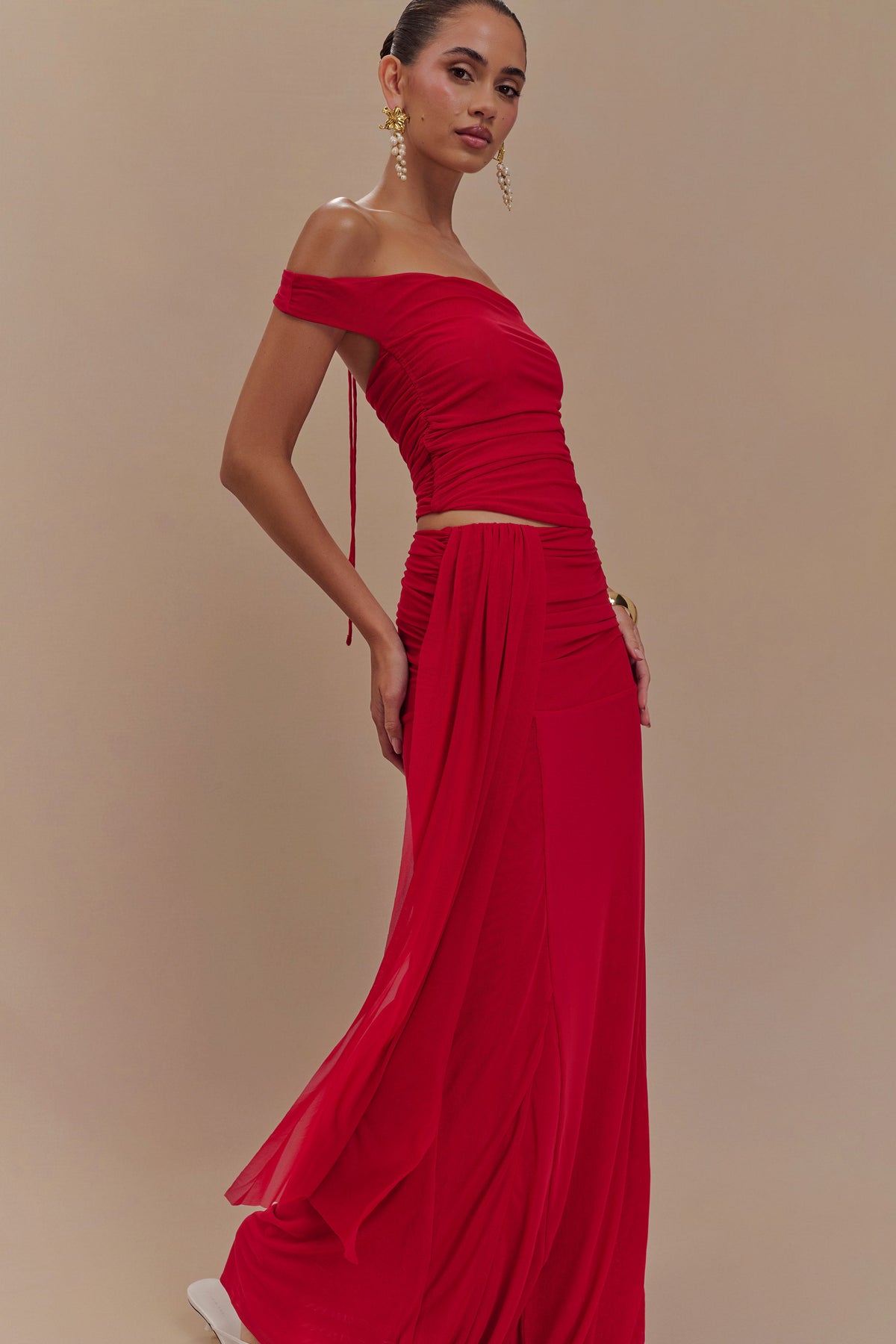Arna Mesh Maxi Skirt - Ruby