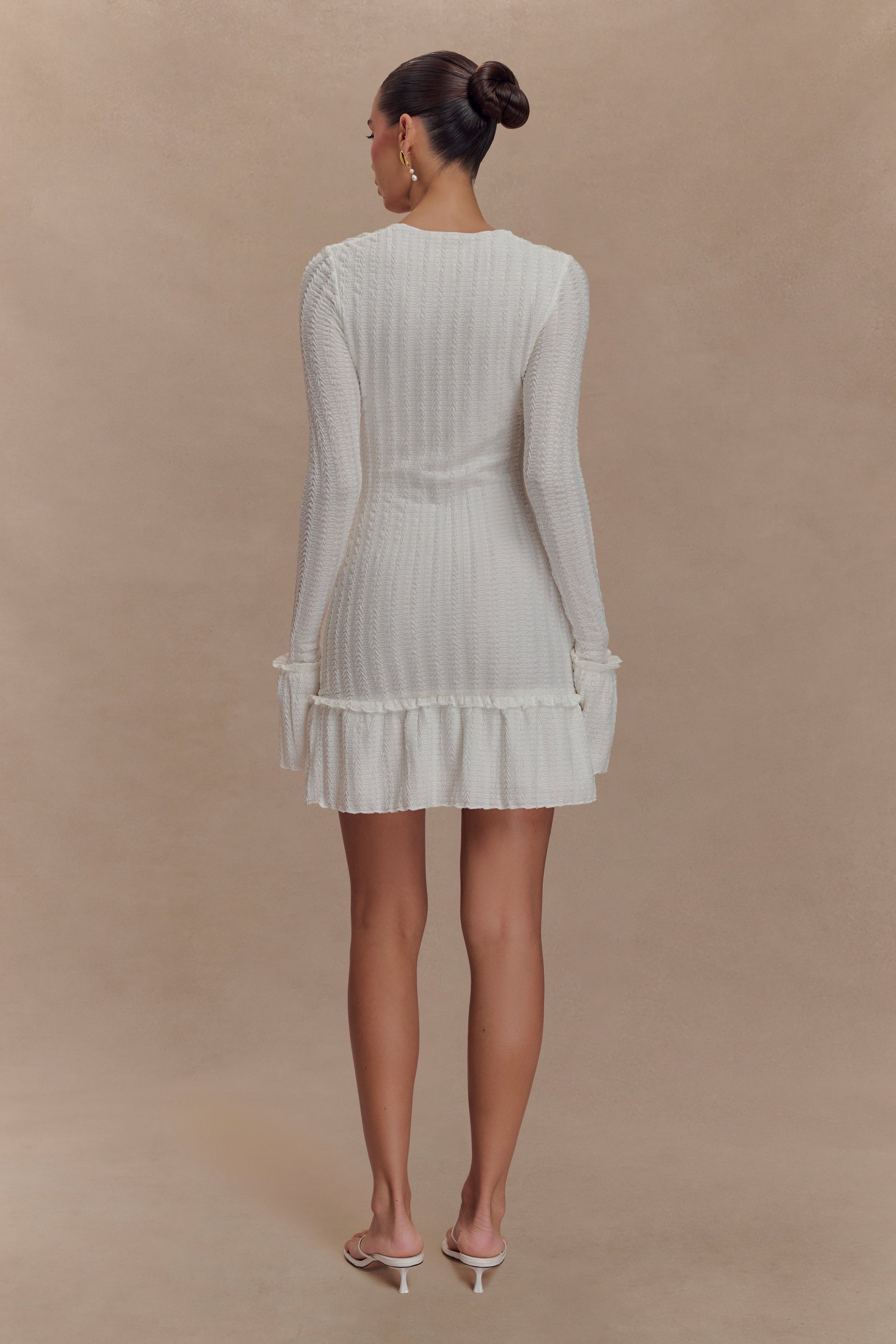 Daphne Pointelle Long Sleeve Mini Dress - Ivory #5