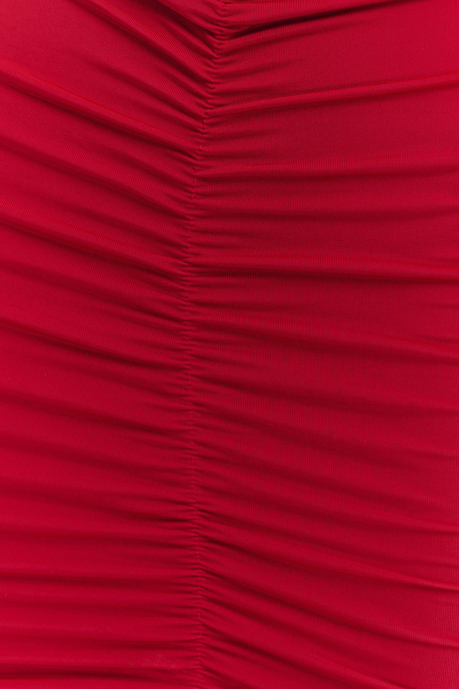 Caspian Slinky And Mesh Off Shoulder Mini Dress - Ruby #7