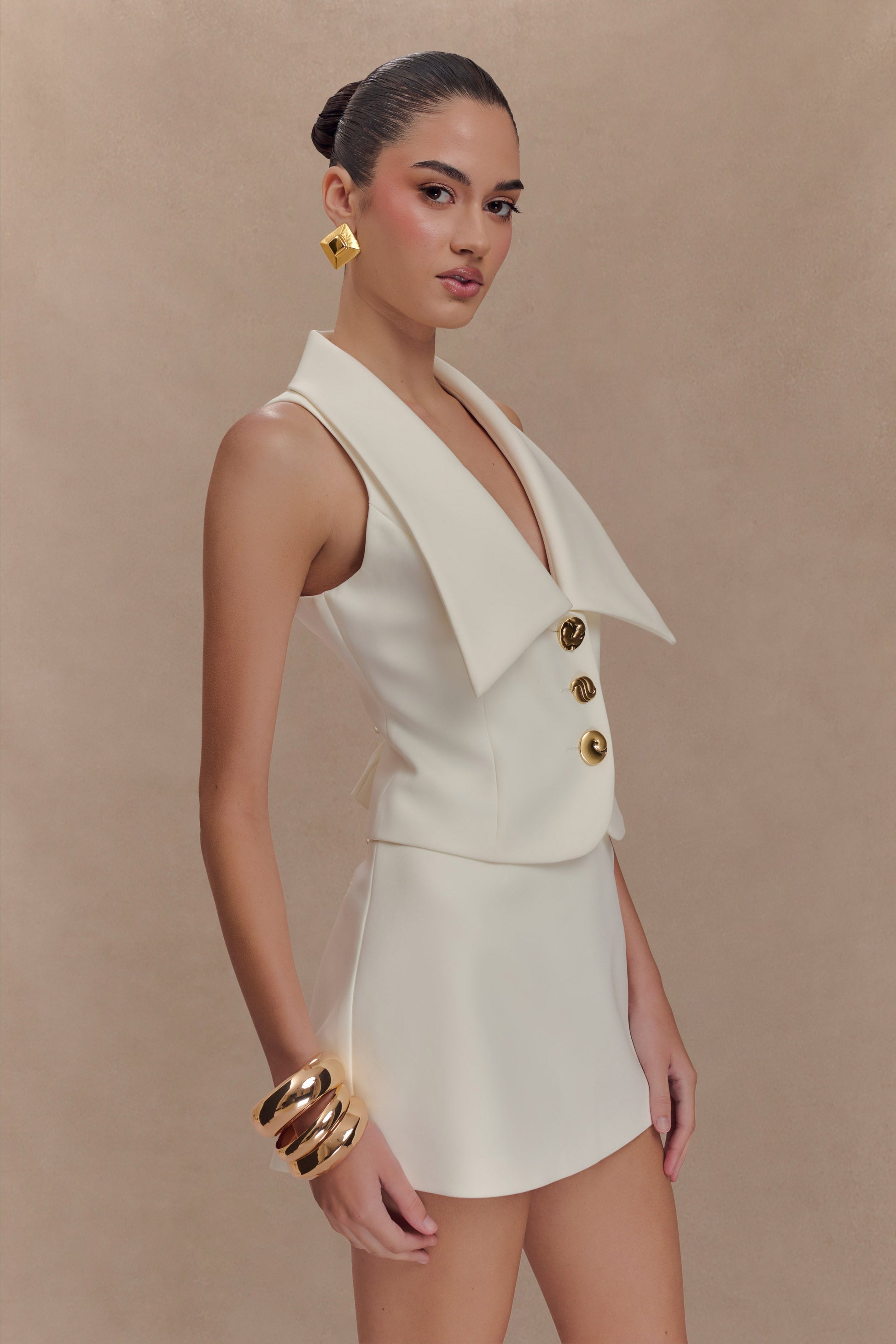 Alix Mixed Button Vest - Ivory #5