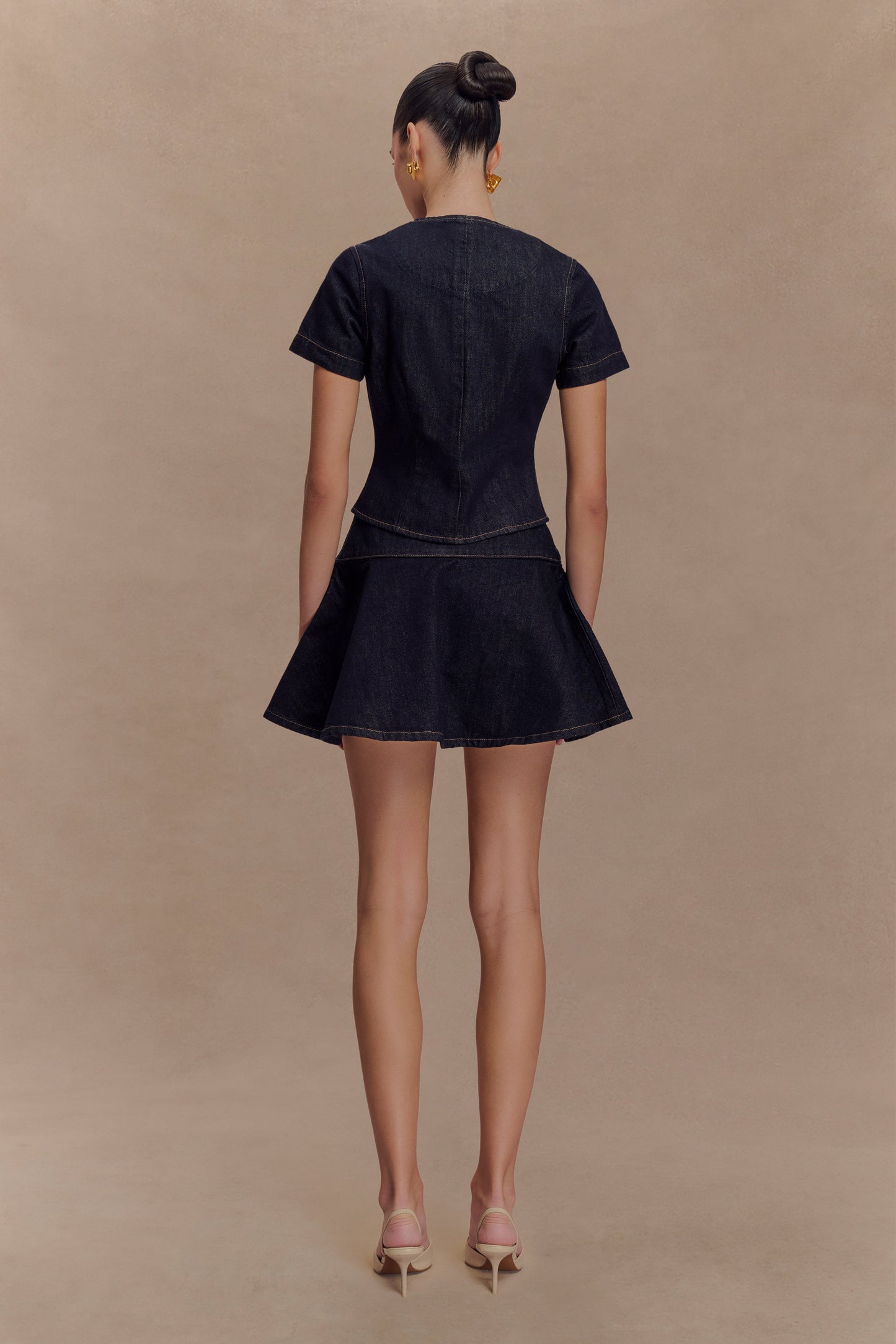 Bethany Short Sleeve Buttoned Denim Top - Washed Indigo Blue
