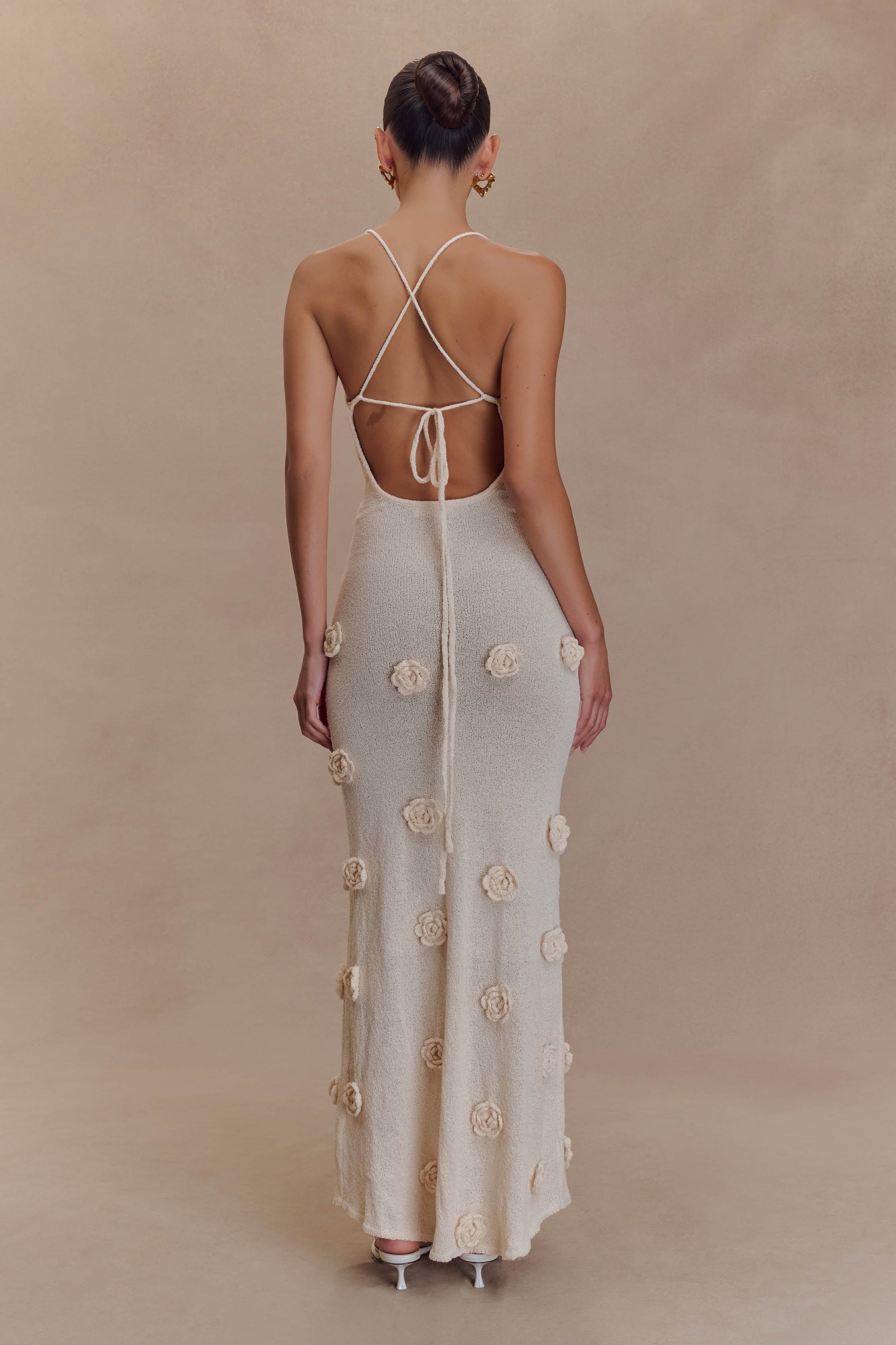 Suki Knit Maxi Dress With Flowers - Nude #3