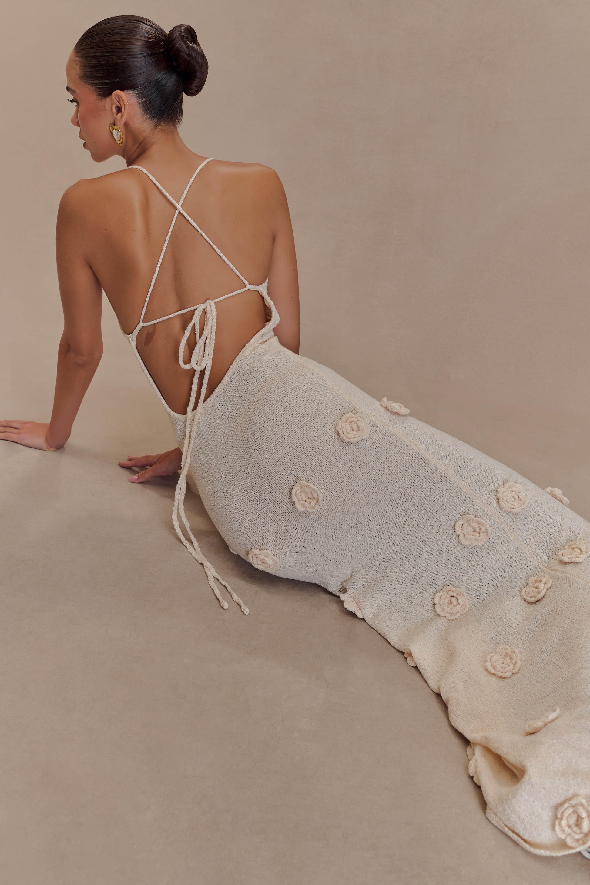 Suki Knit Maxi Dress With Flowers - Nude #4