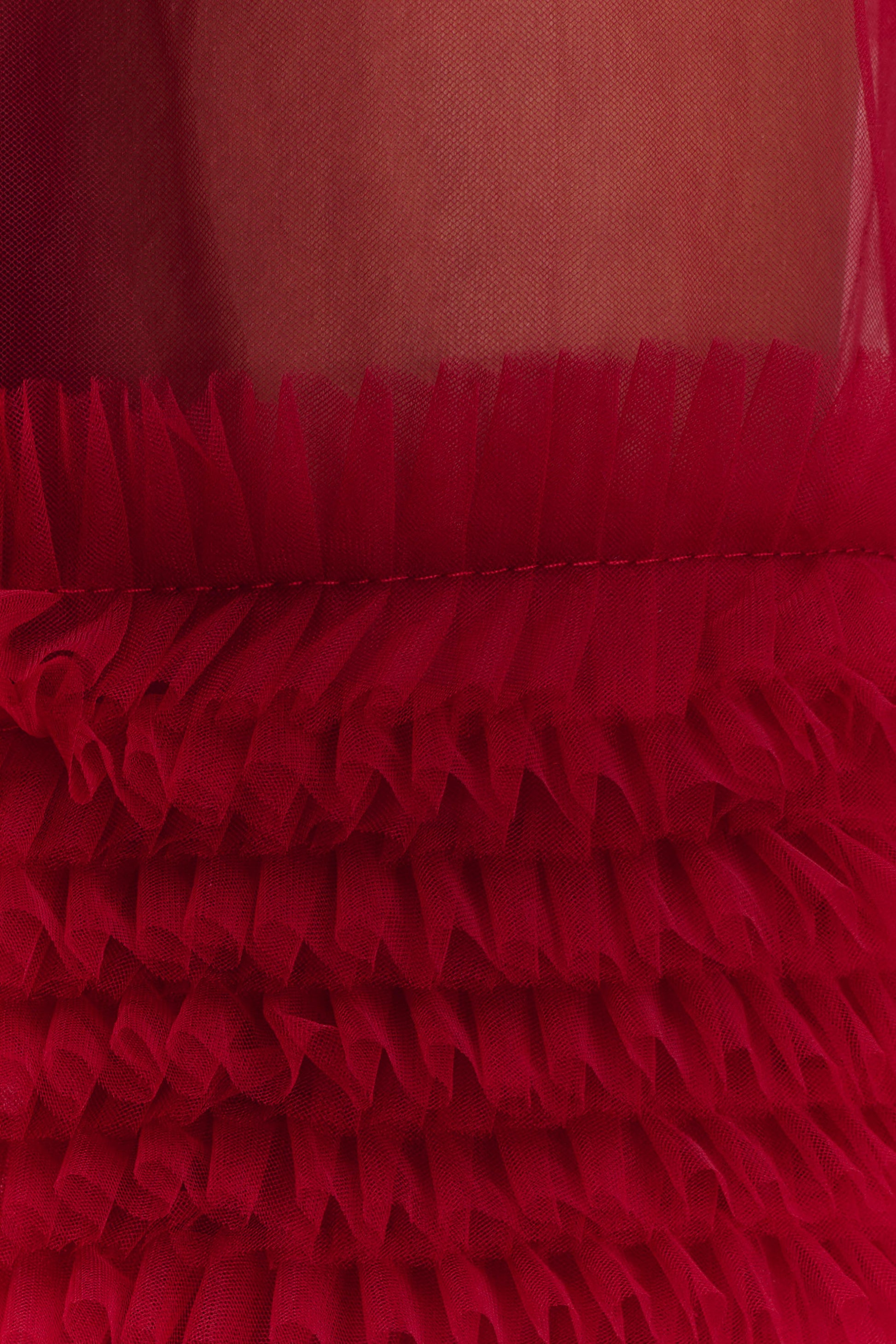 Minka Mesh Ruffle Halter Maxi Dress - Red #10