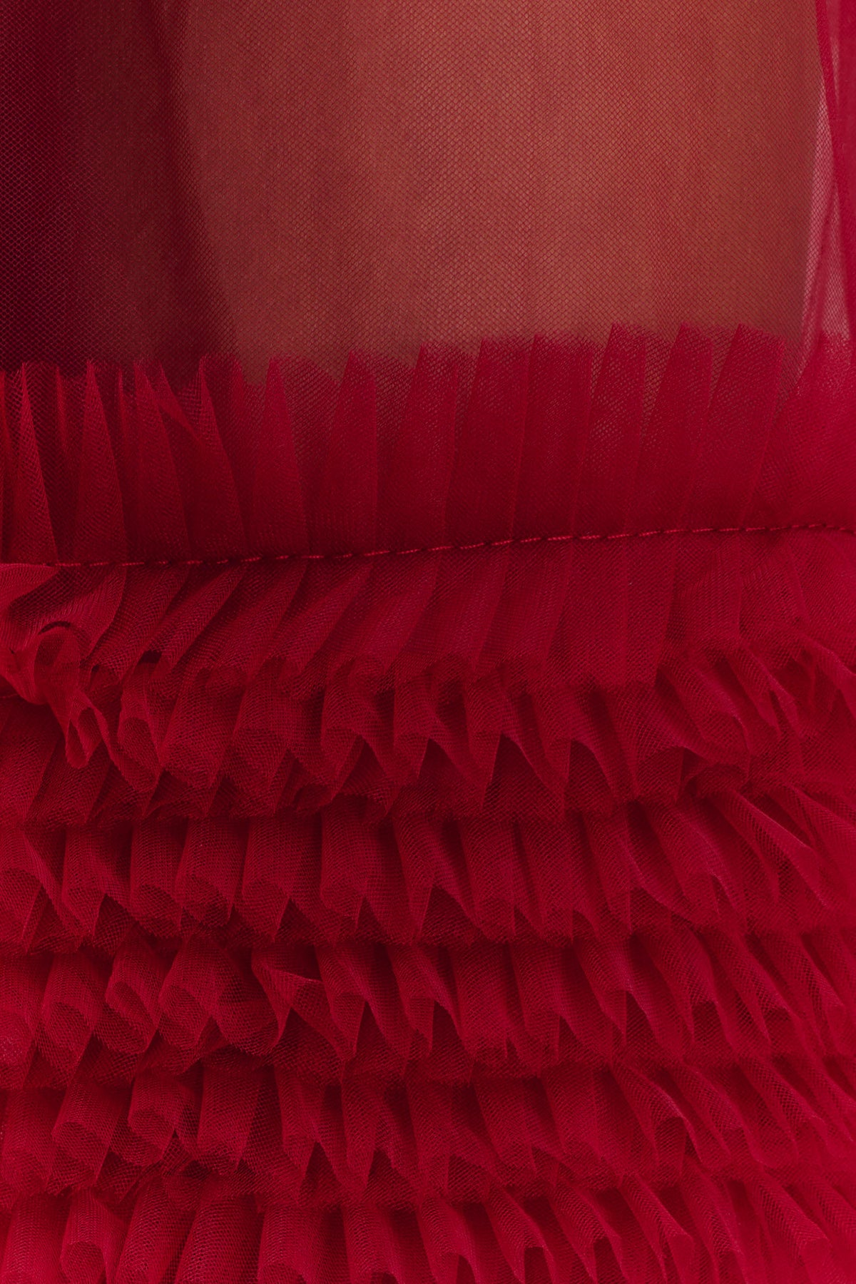 Minka Mesh Ruffle Halter Maxi Dress - Red