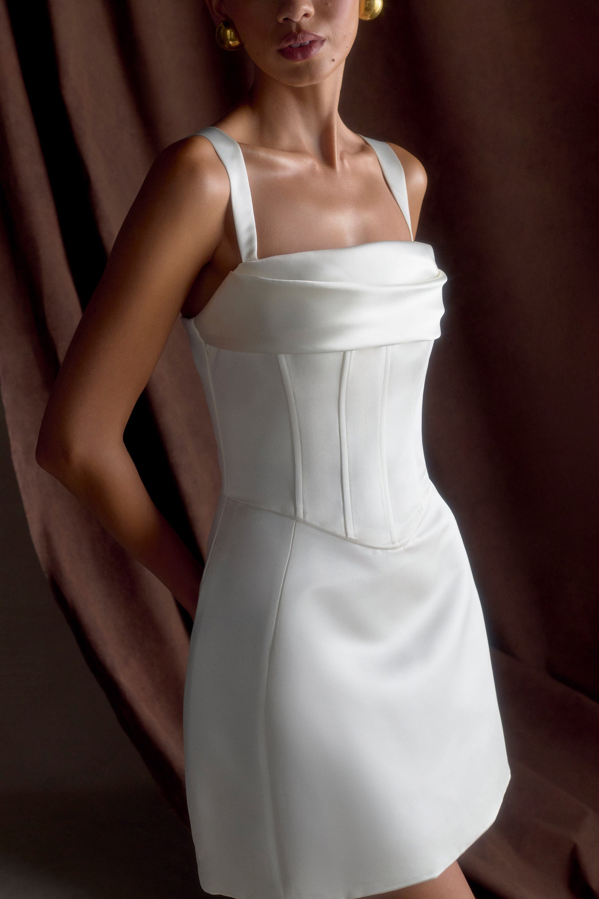 Isabel Satin Corset Mini Dress - White #4