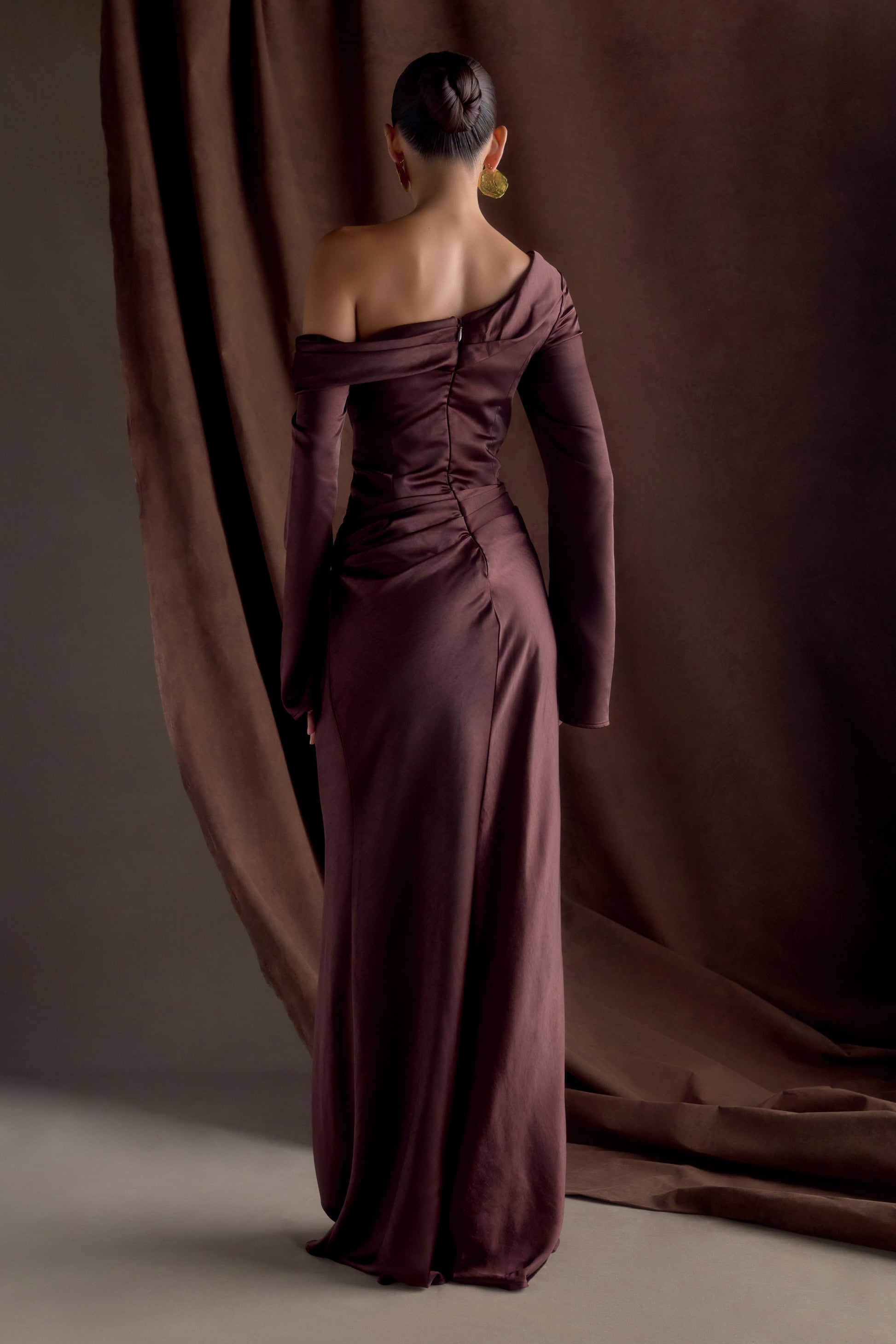 Iris Long Sleeve Satin Maxi Dress - Dark Chocolate #2