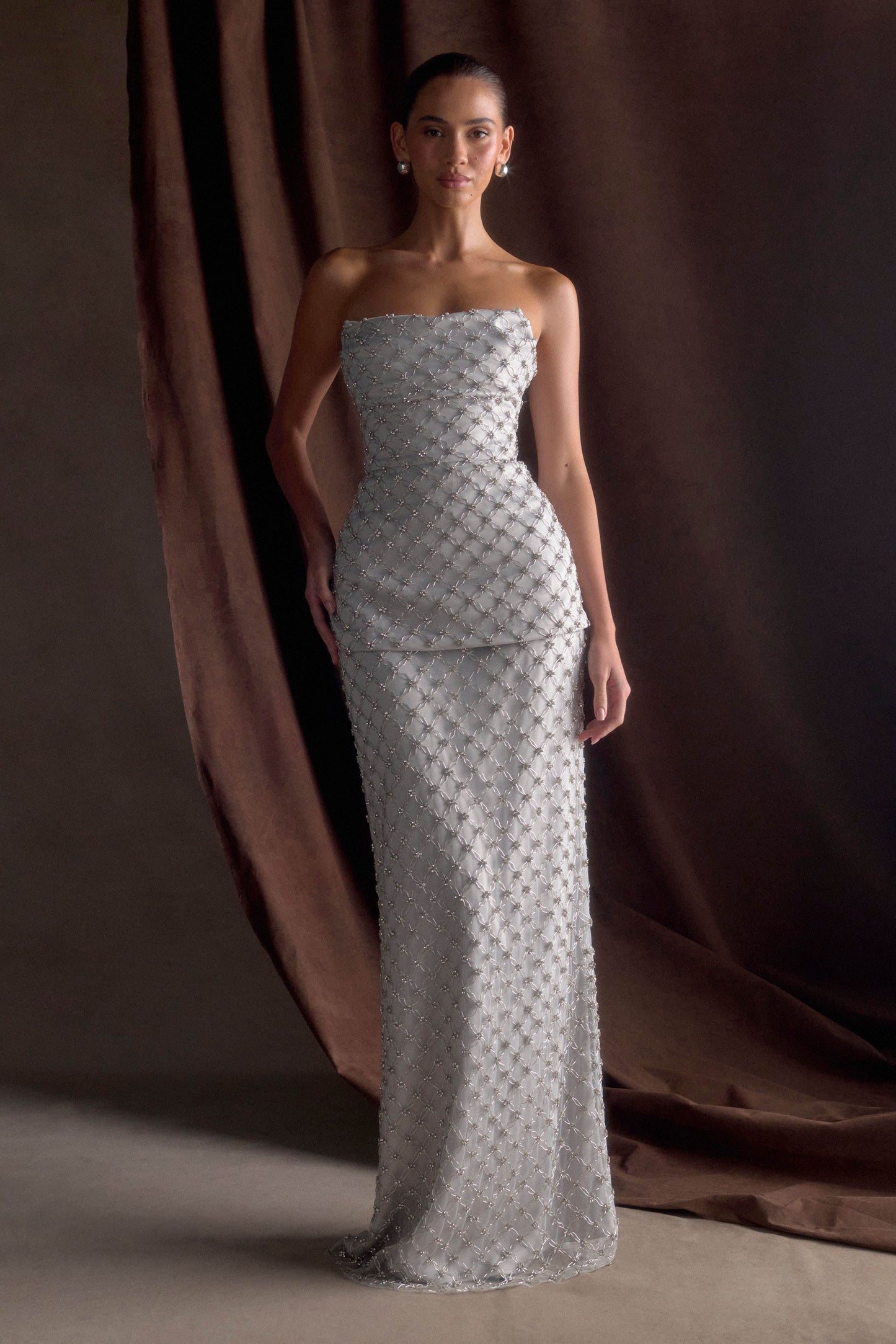 Zuri Hand Beaded Embellished Peplum Corset - Silver