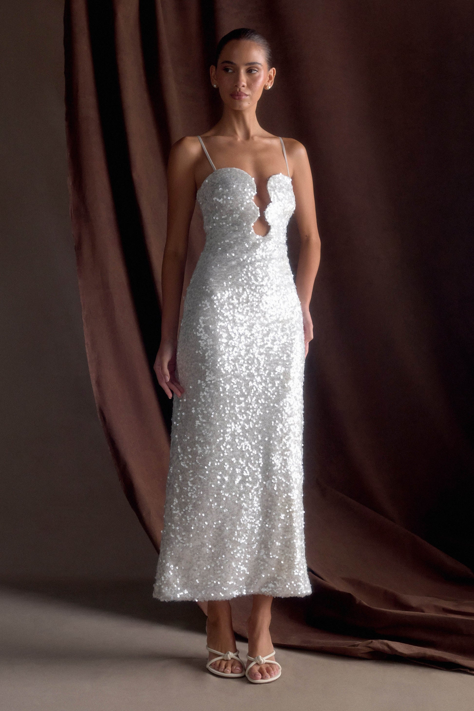 Makari Sequin Maxi Dress - White #5