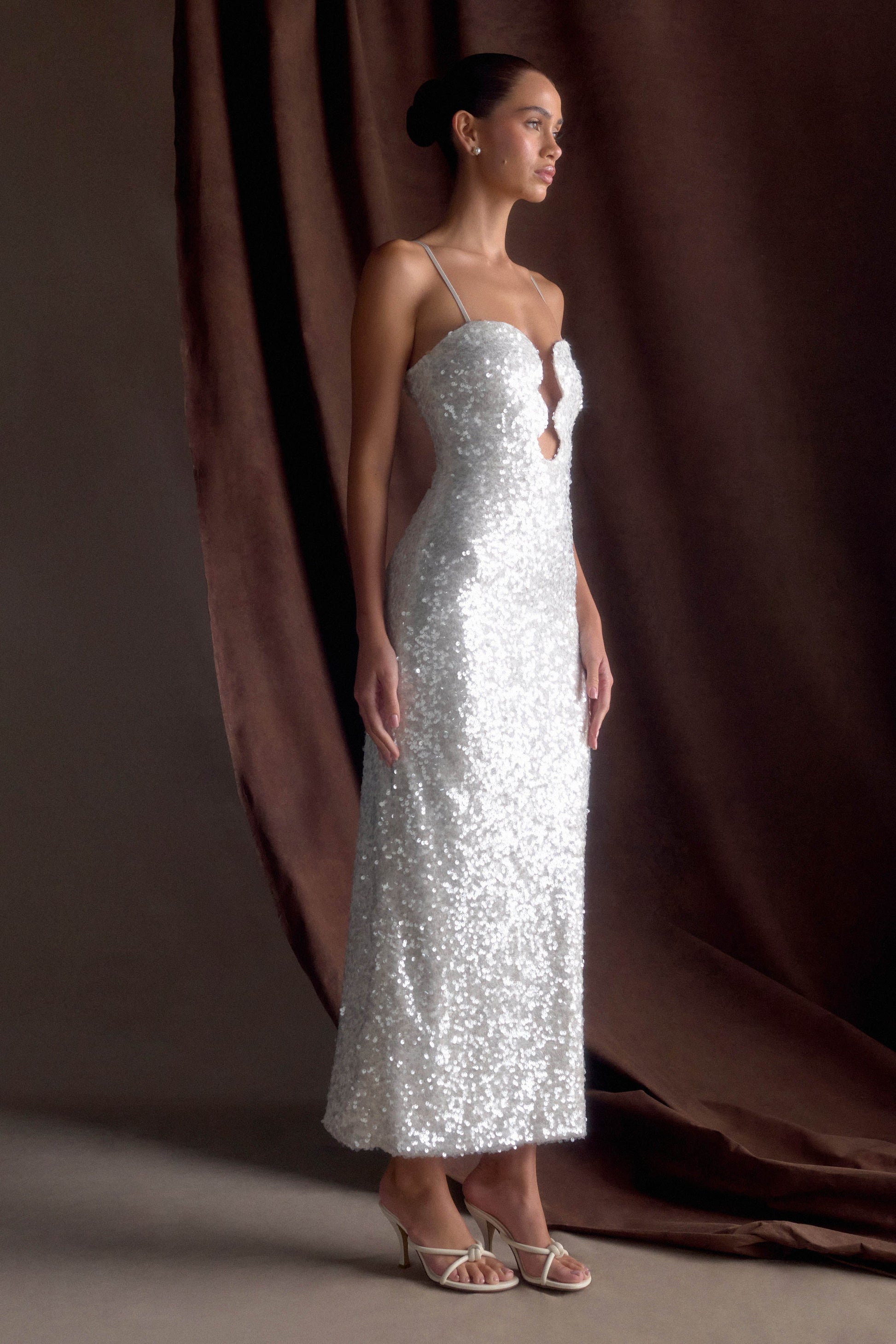 Makari Sequin Maxi Dress - White #4