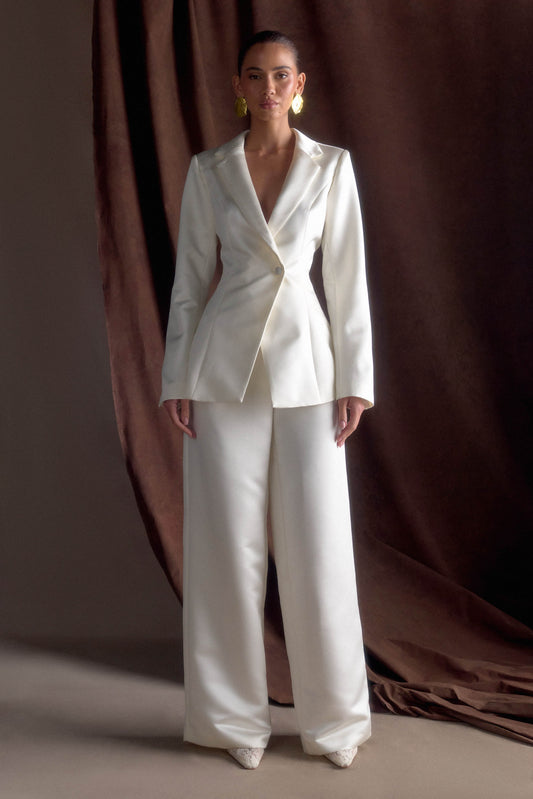 Ada Satin Straight Leg Pant - Ivory