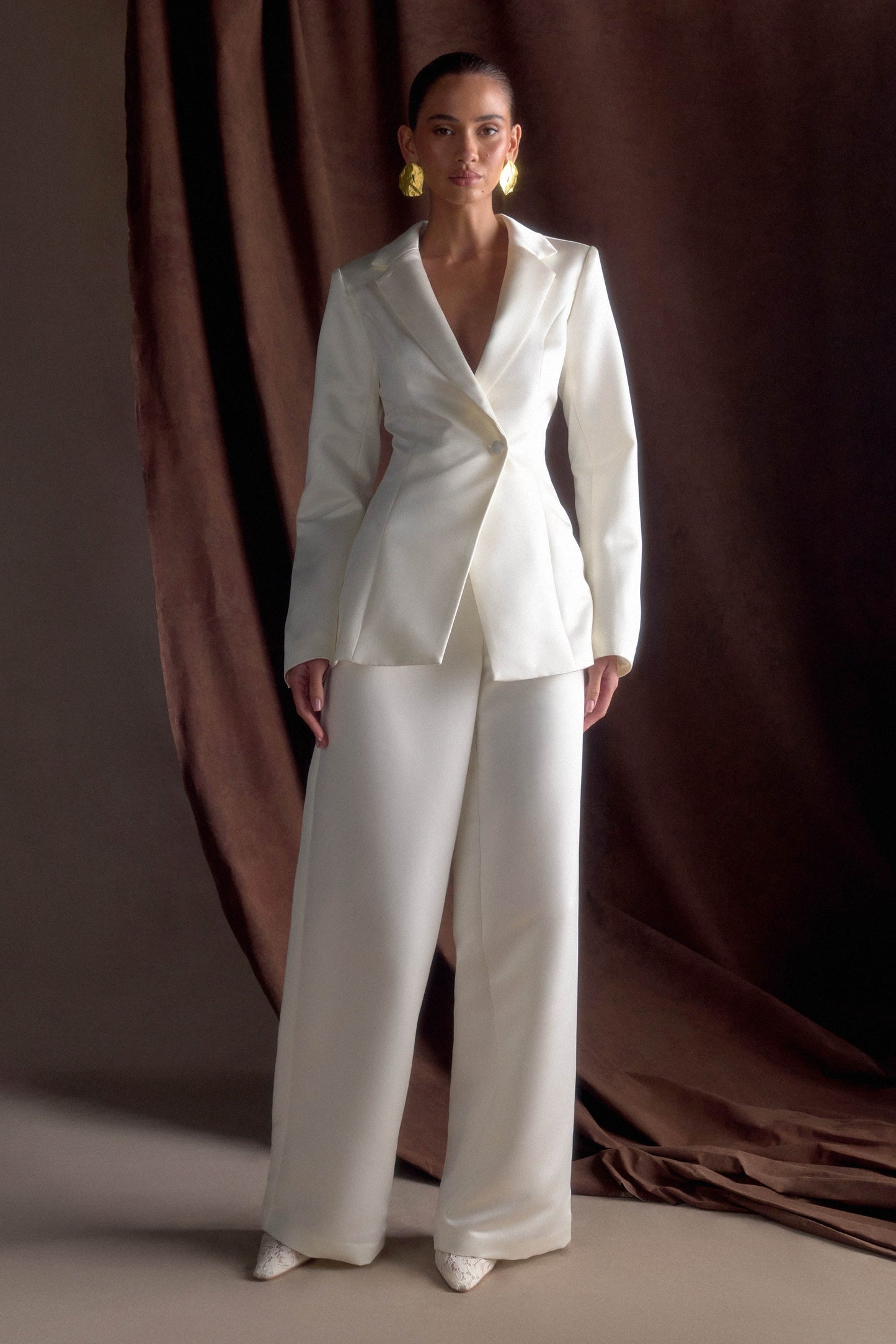 Ada Tailored Satin Blazer - Ivory