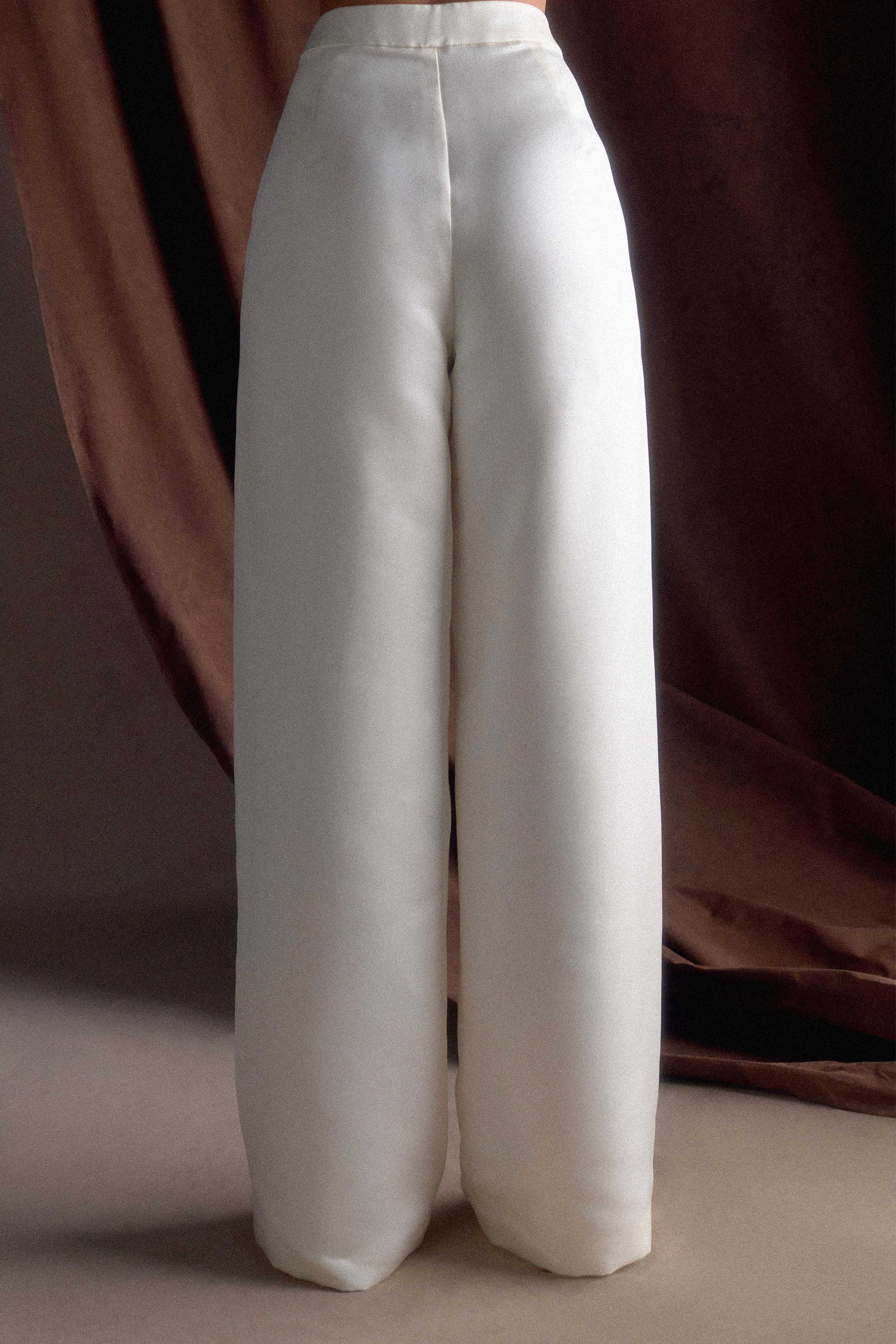 Ada Satin Straight Leg Pant - Ivory #3