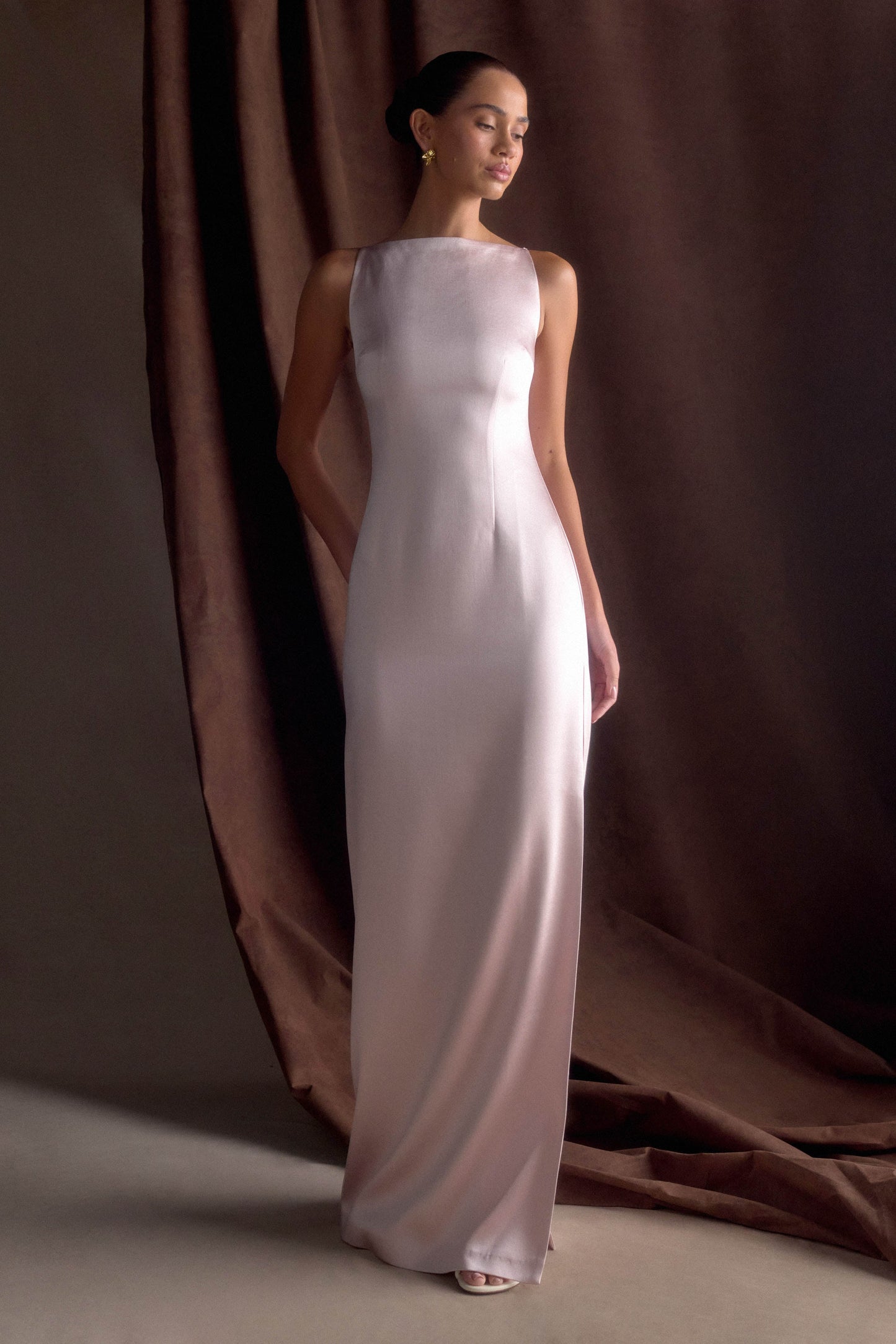 Violet Sleeveless Satin Maxi Dress - Soft Pink