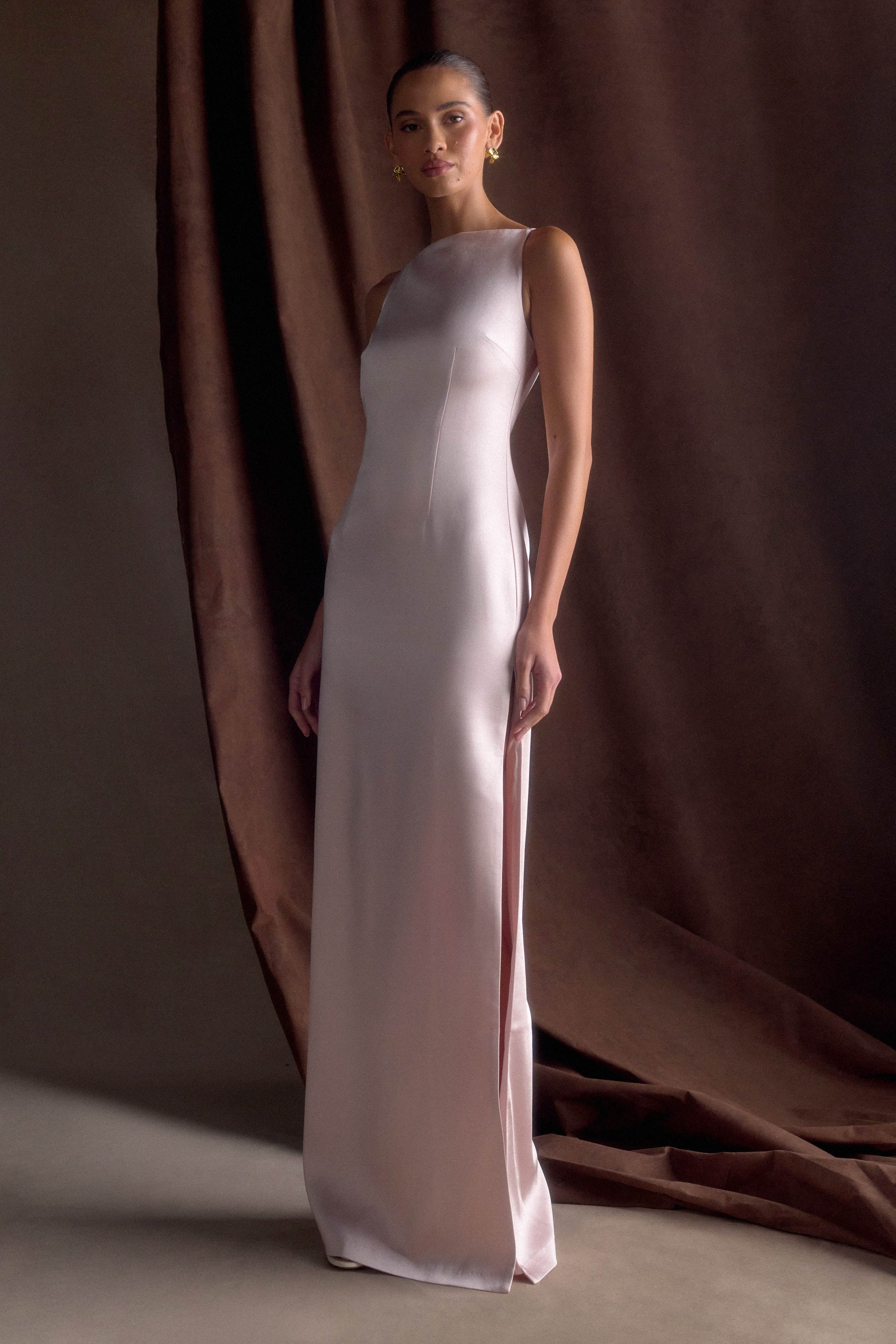 Violet Sleeveless Satin Maxi Dress - Soft Pink #10