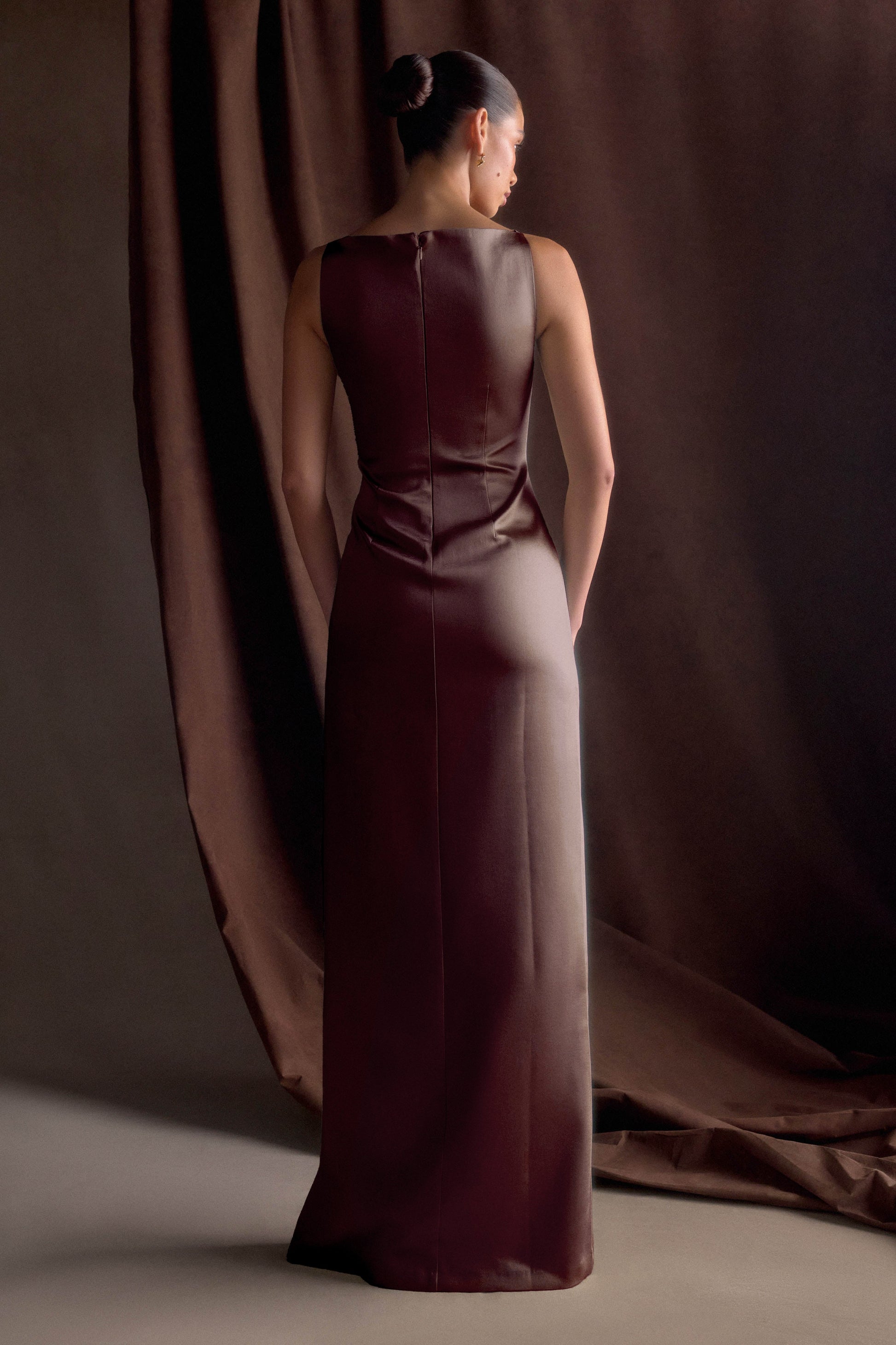 Violet Sleeveless Satin Maxi Dress - Dark Chocolate #2