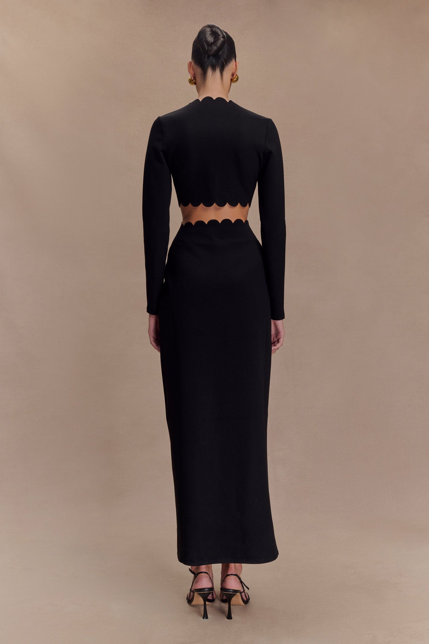 Cynthia Scalloped Halter Maxi Dress - Black