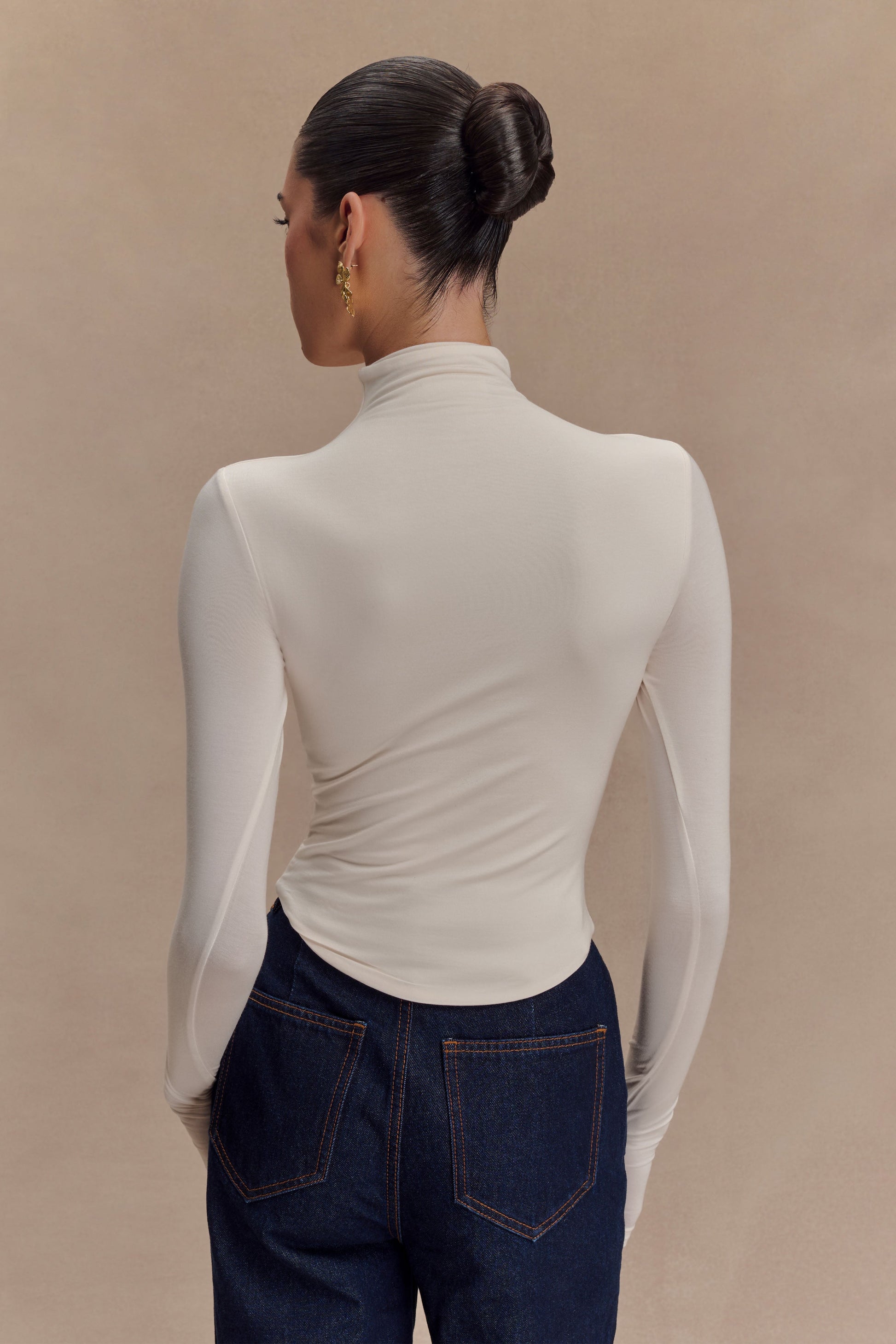 Ember Modal Long Sleeve High Neck Top - Ivory #3