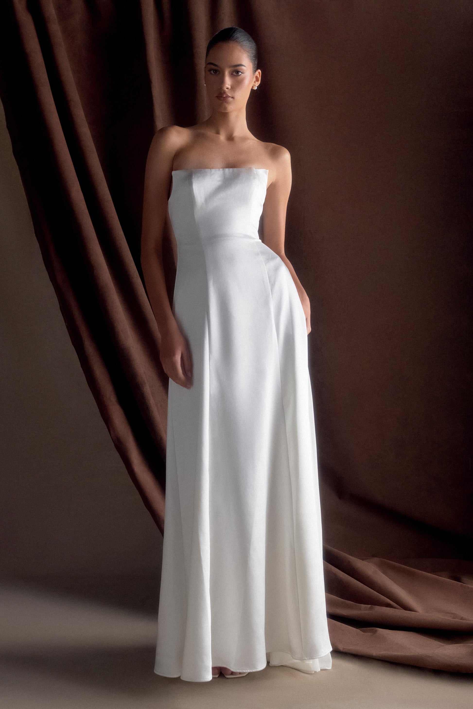 Rosella Satin Strapless Maxi Dress - White #6