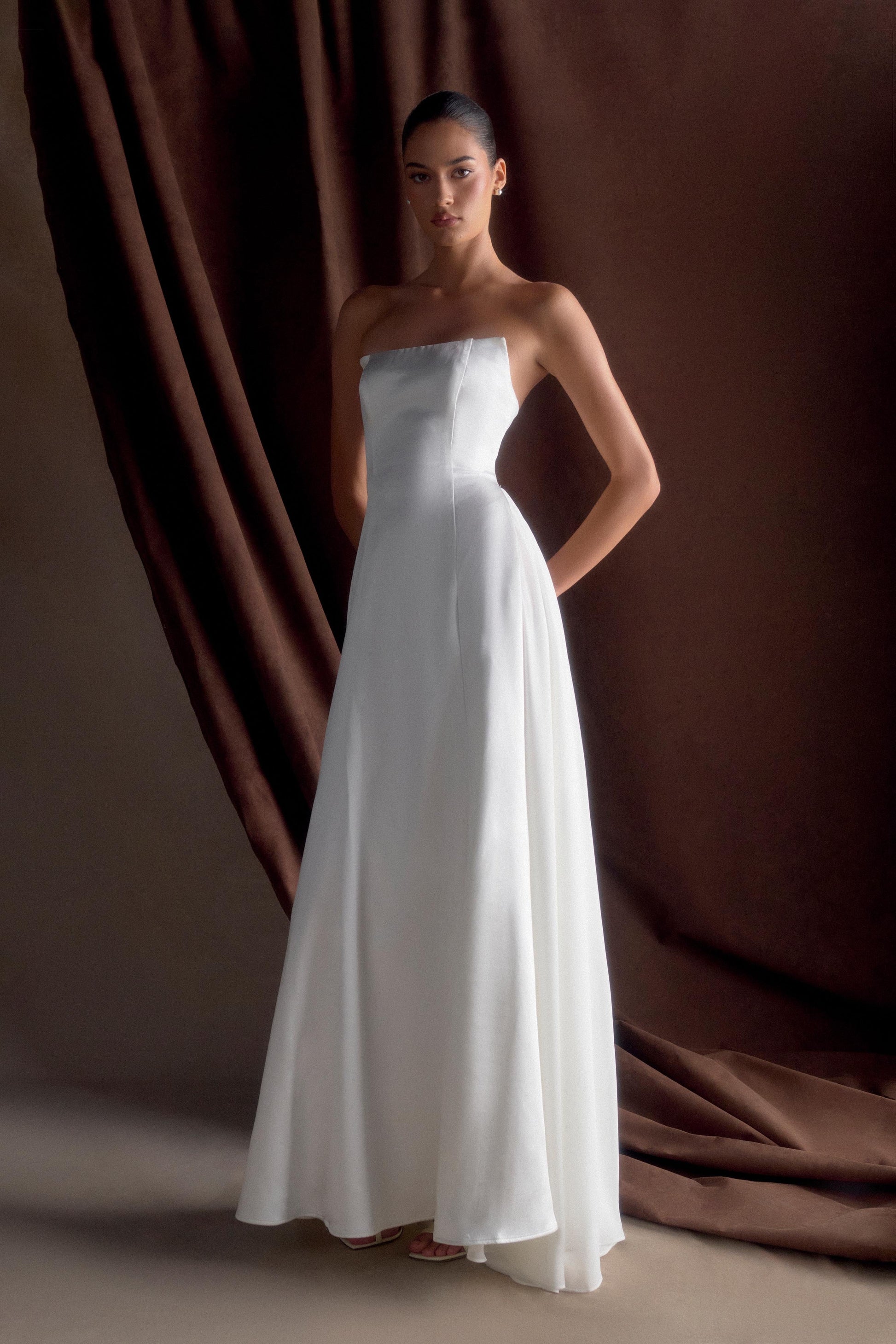 Rosella Satin Strapless Maxi Dress - White #4