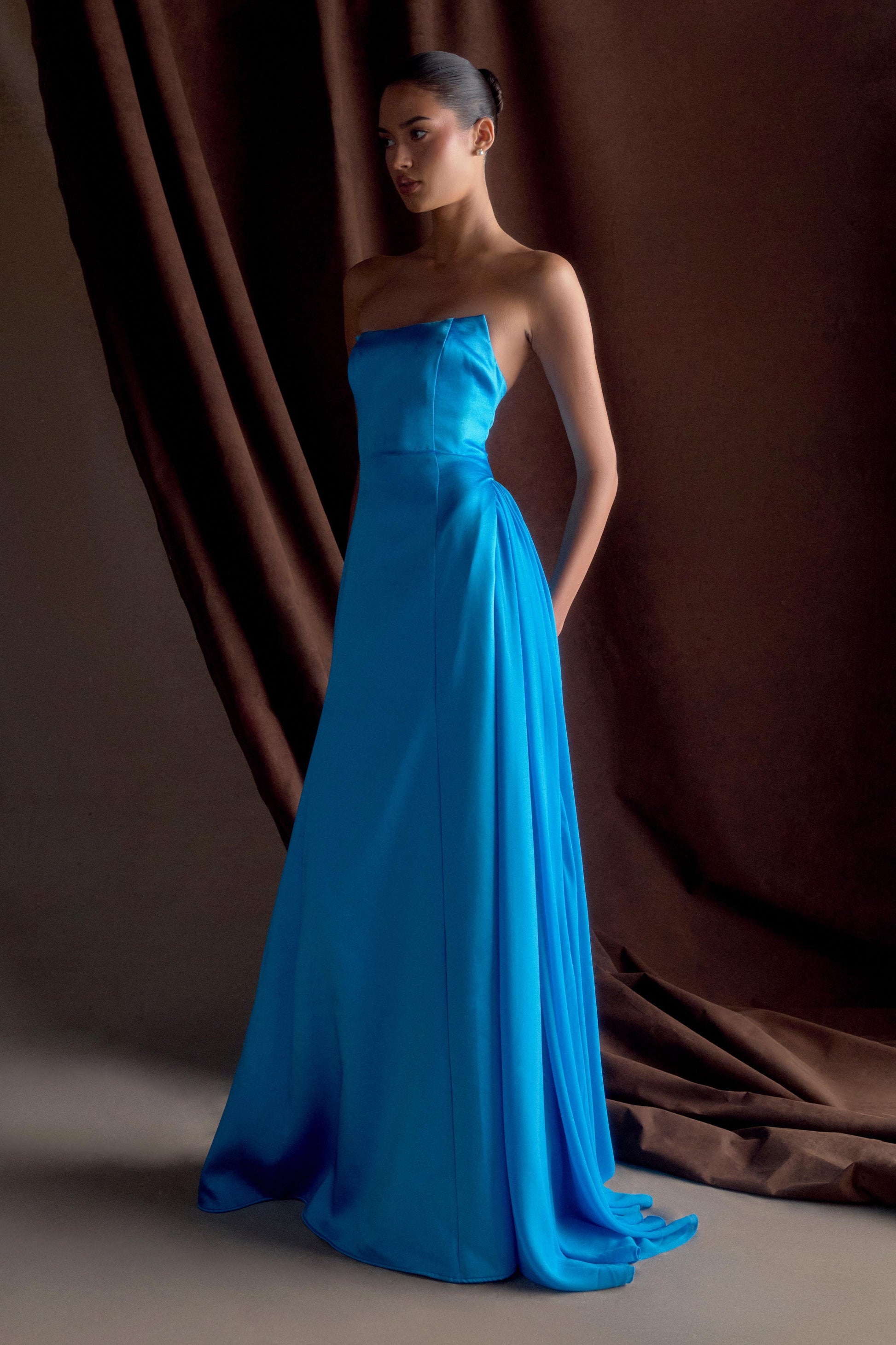 Rosella Satin Strapless Maxi Dress - Cyan Blue #5