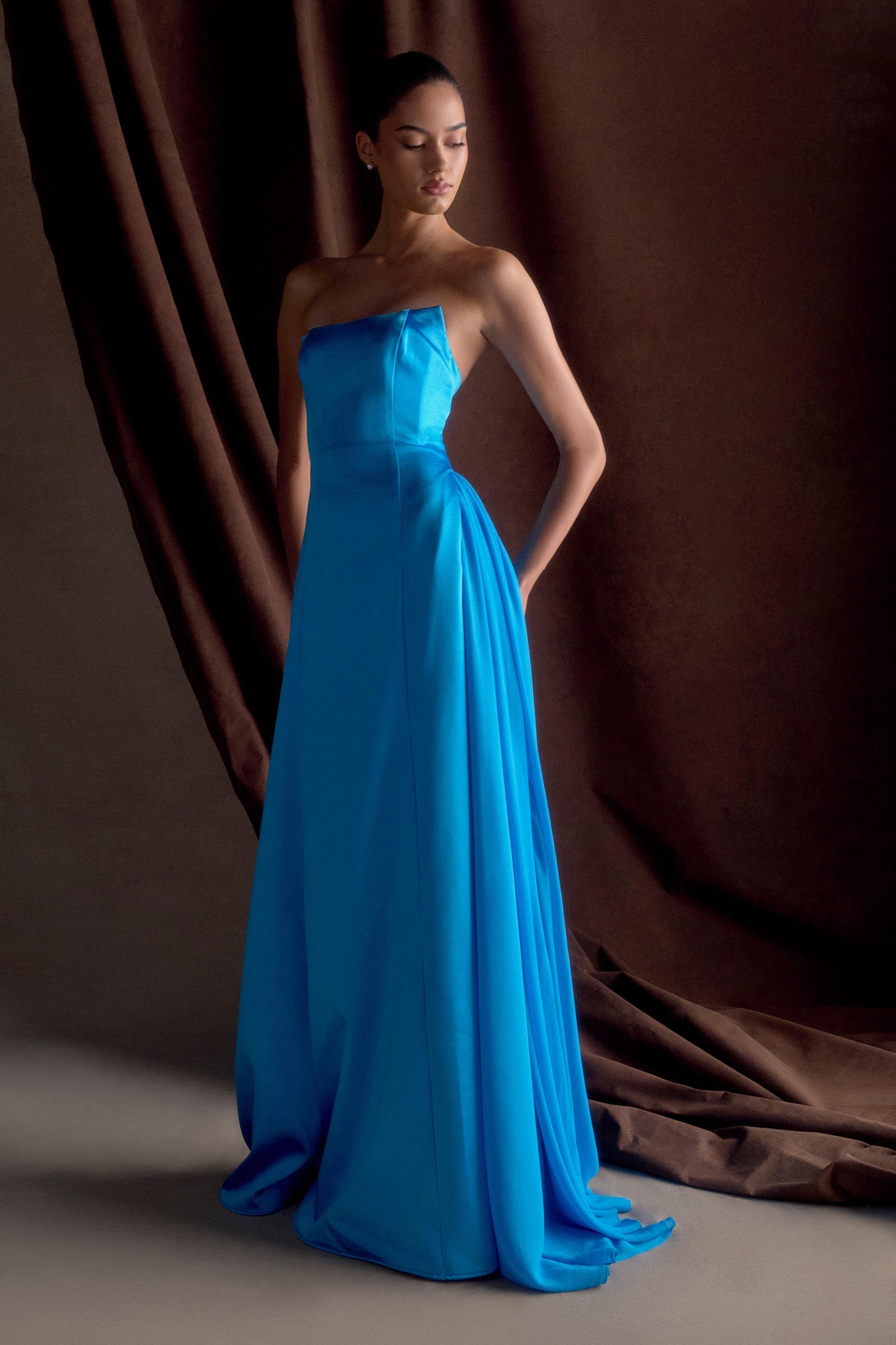 Rosella Satin Strapless Maxi Dress - Cyan Blue