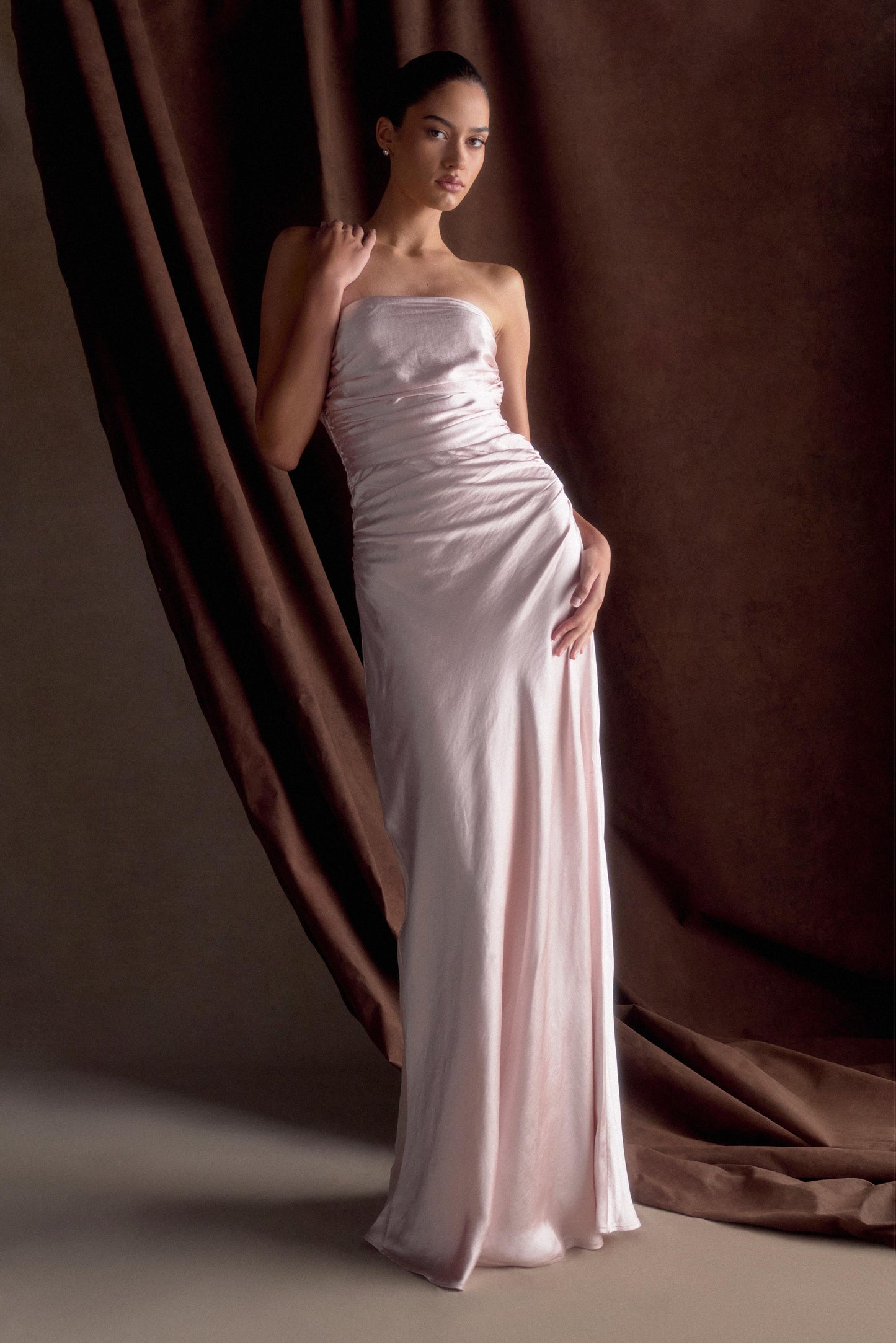 Cedar Strapless Satin Maxi Dress - Soft Pink
