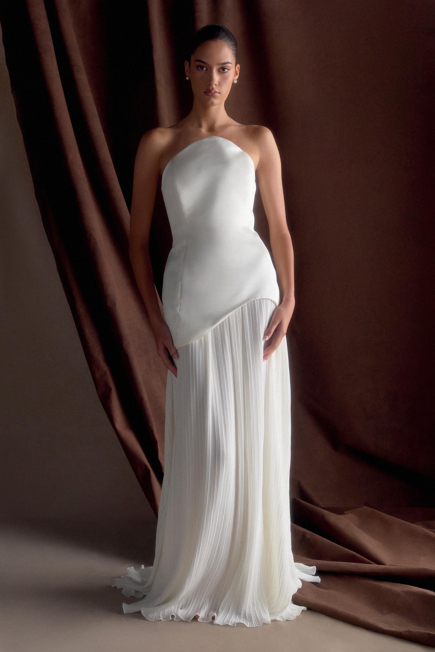 Juno Strapless Pleated Maxi Gown - White