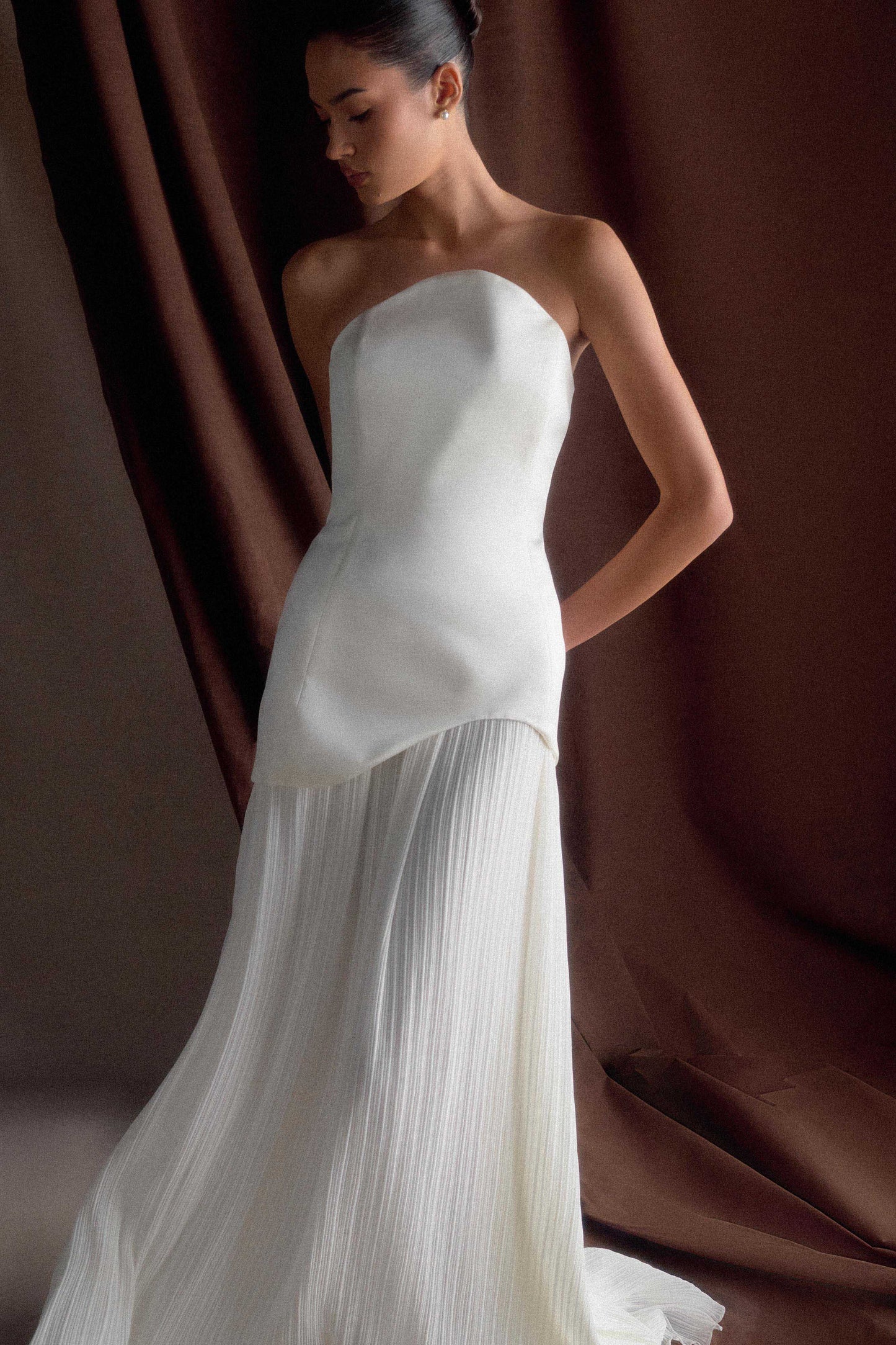 Juno Strapless Pleated Maxi Gown - White