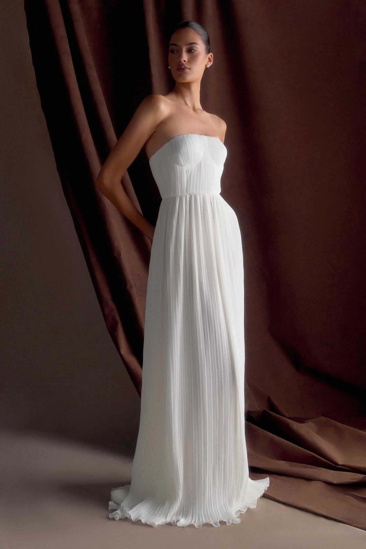 Juno Strapless Pleated Maxi Gown - White