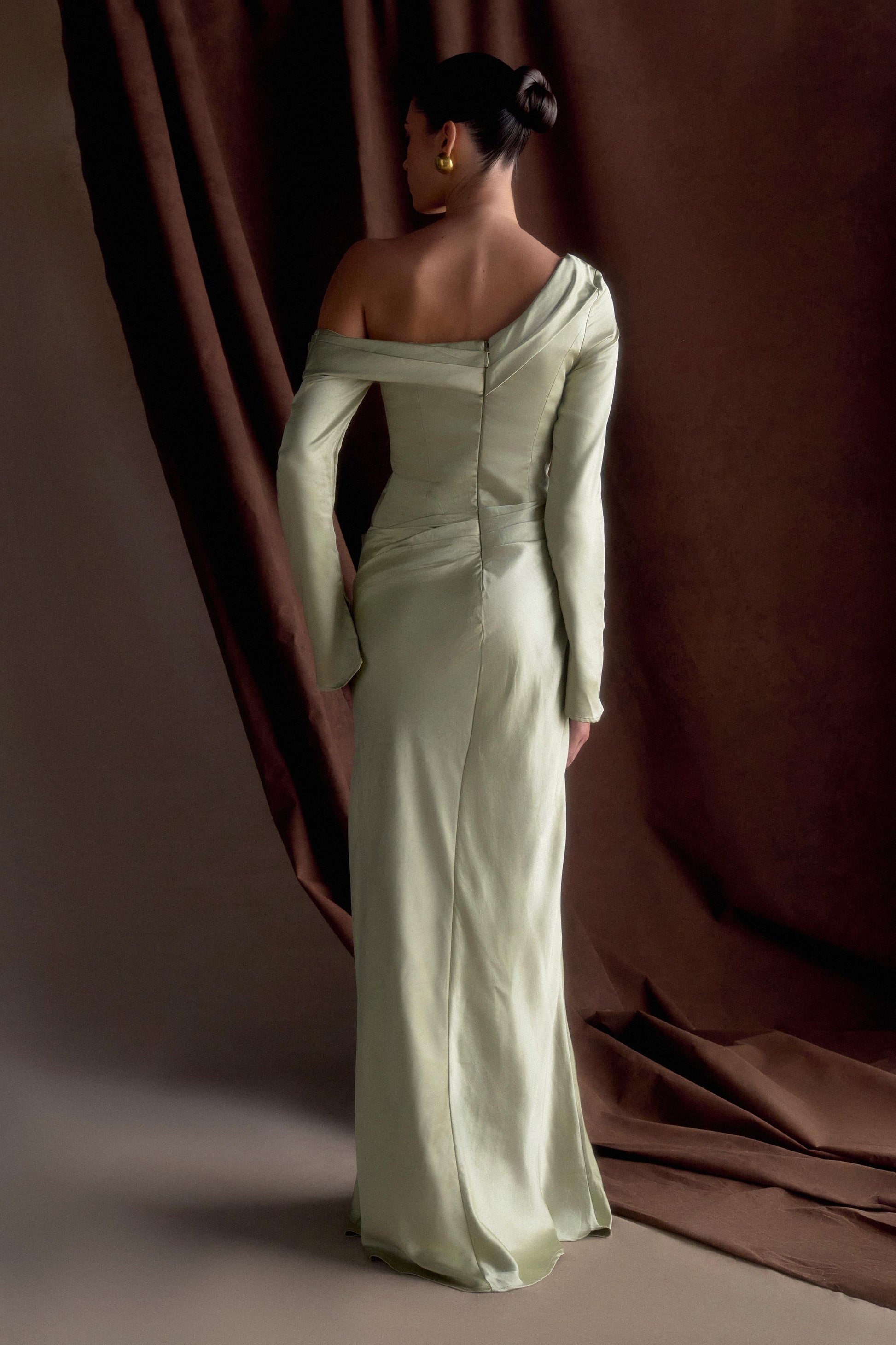 Iris Long Sleeve Satin Maxi Dress - Sage #2