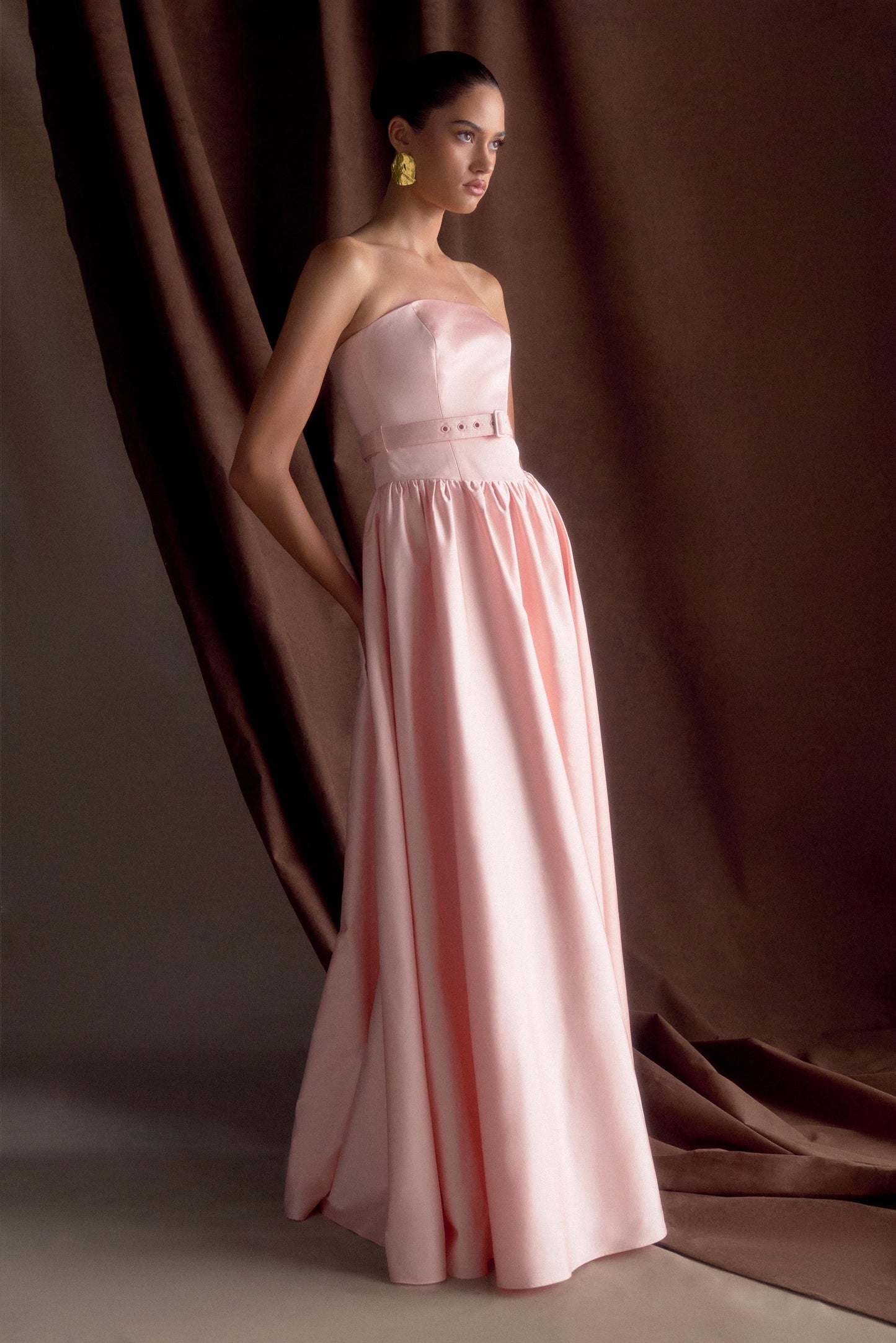 Florence Strapless Belted Maxi Dress - Baby Pink