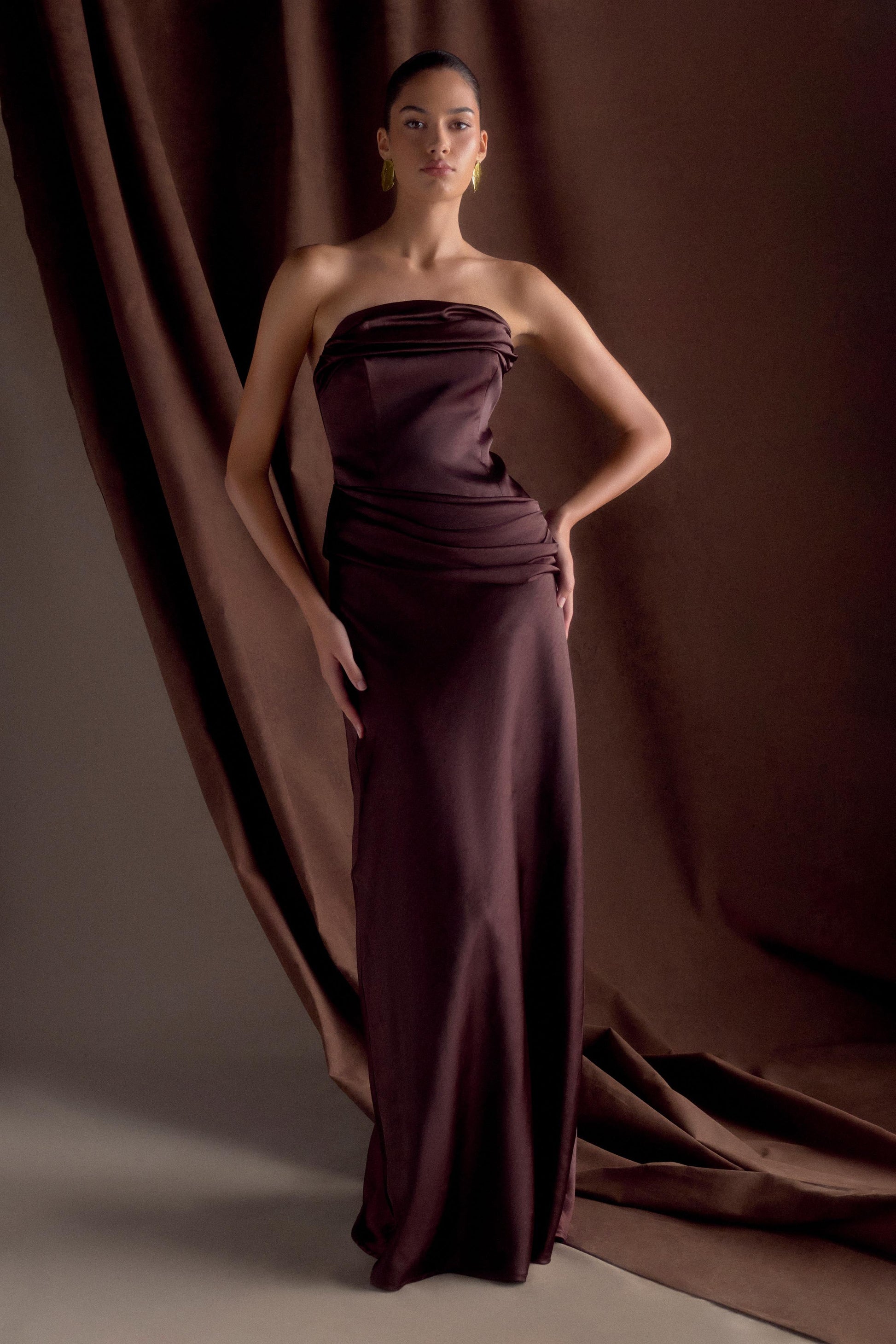 Jasmine Strapless Satin Maxi Dress - Dark Chocolate #9