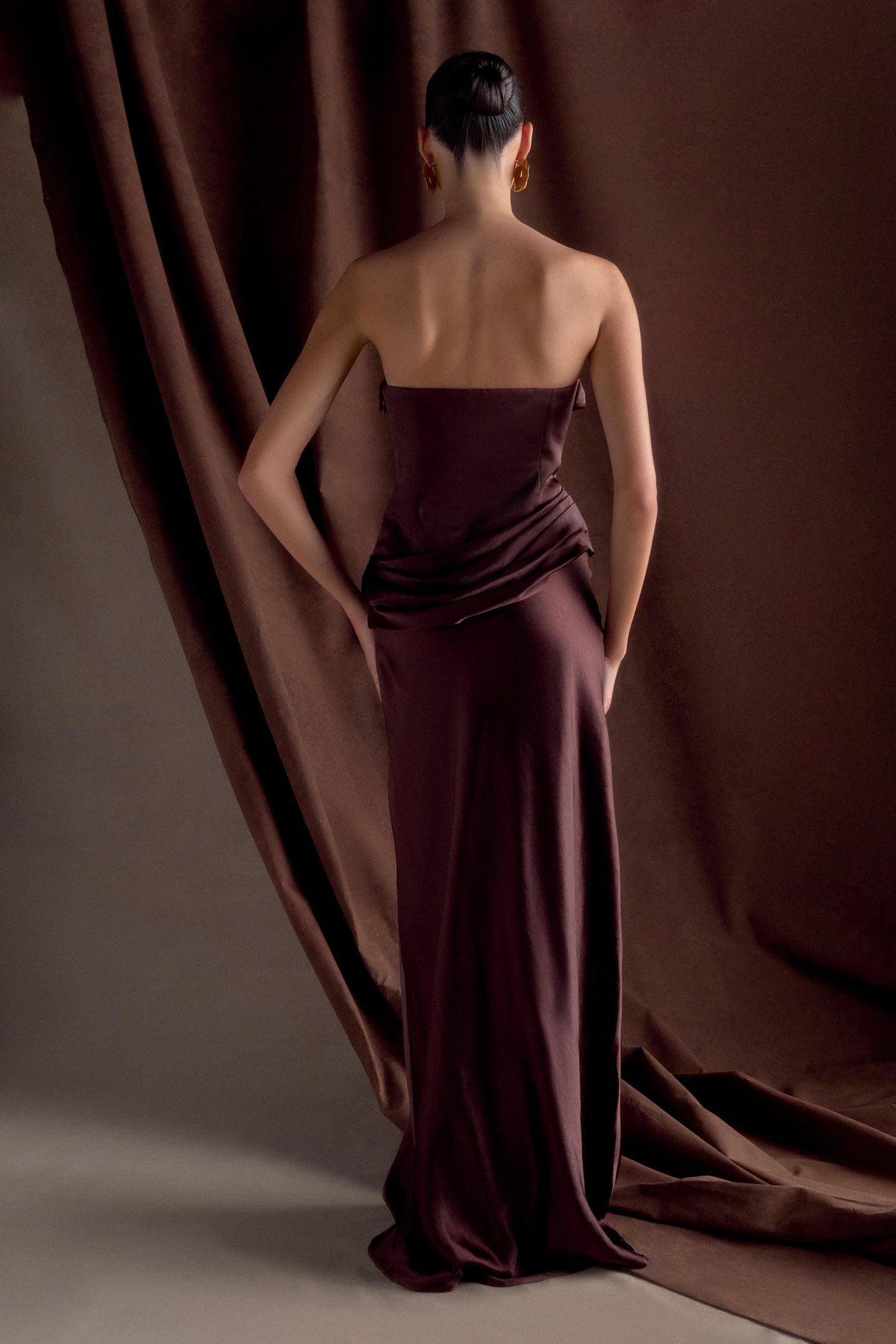 Jasmine Strapless Satin Maxi Dress - Dark Chocolate