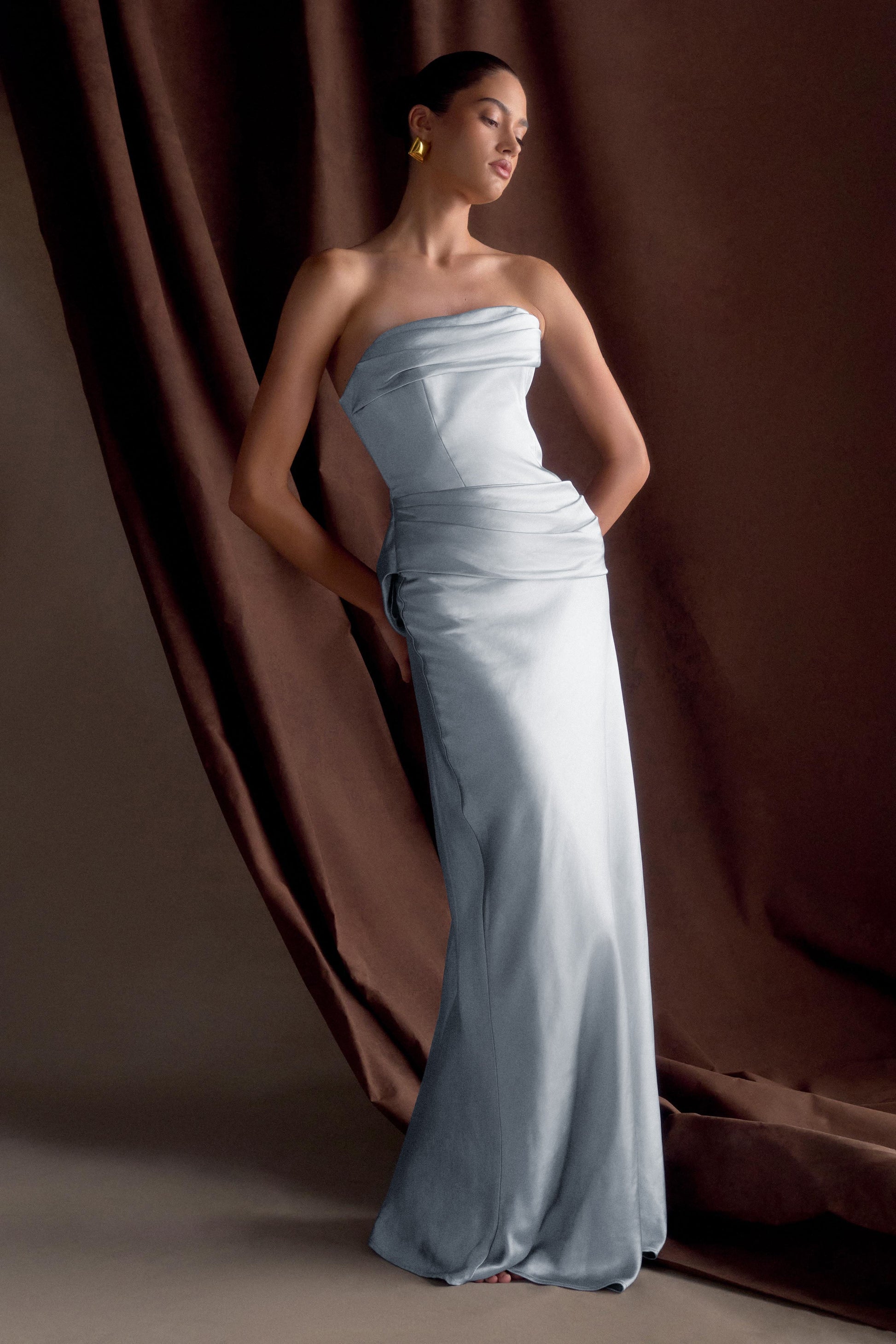 Jasmine Strapless Satin Maxi Dress - Frosted Blue #10