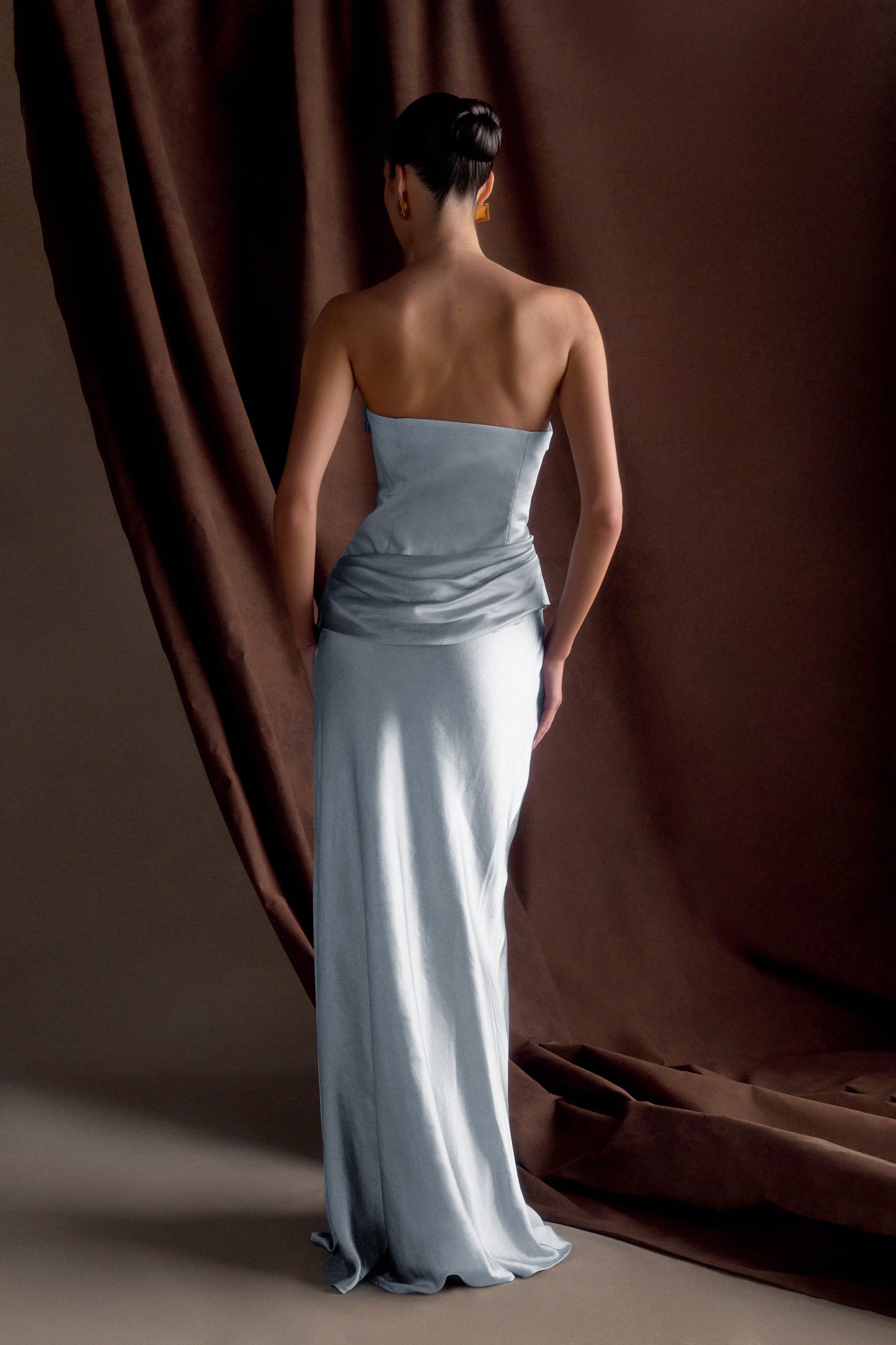 Jasmine Strapless Satin Maxi Dress - Frosted Blue #2