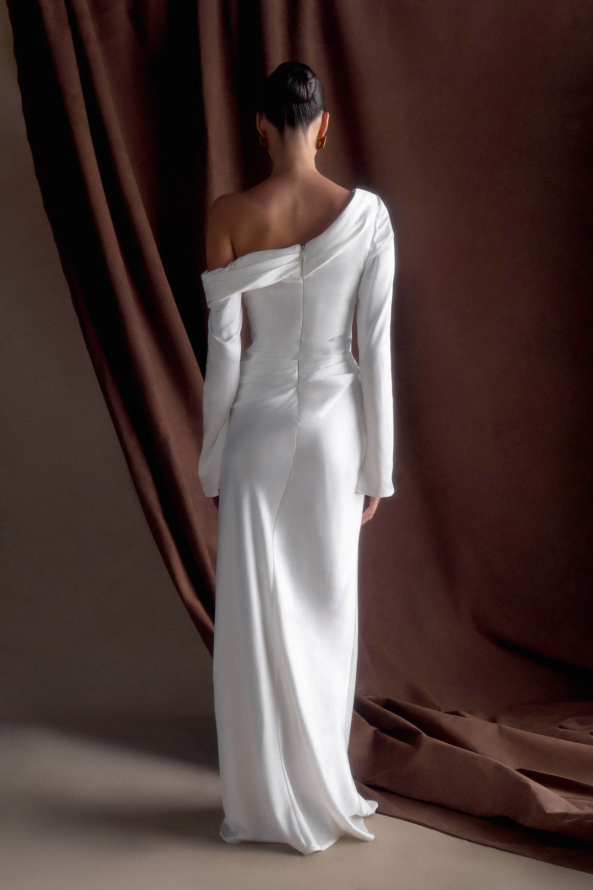 Iris Long Sleeve Satin Maxi Dress - White #2
