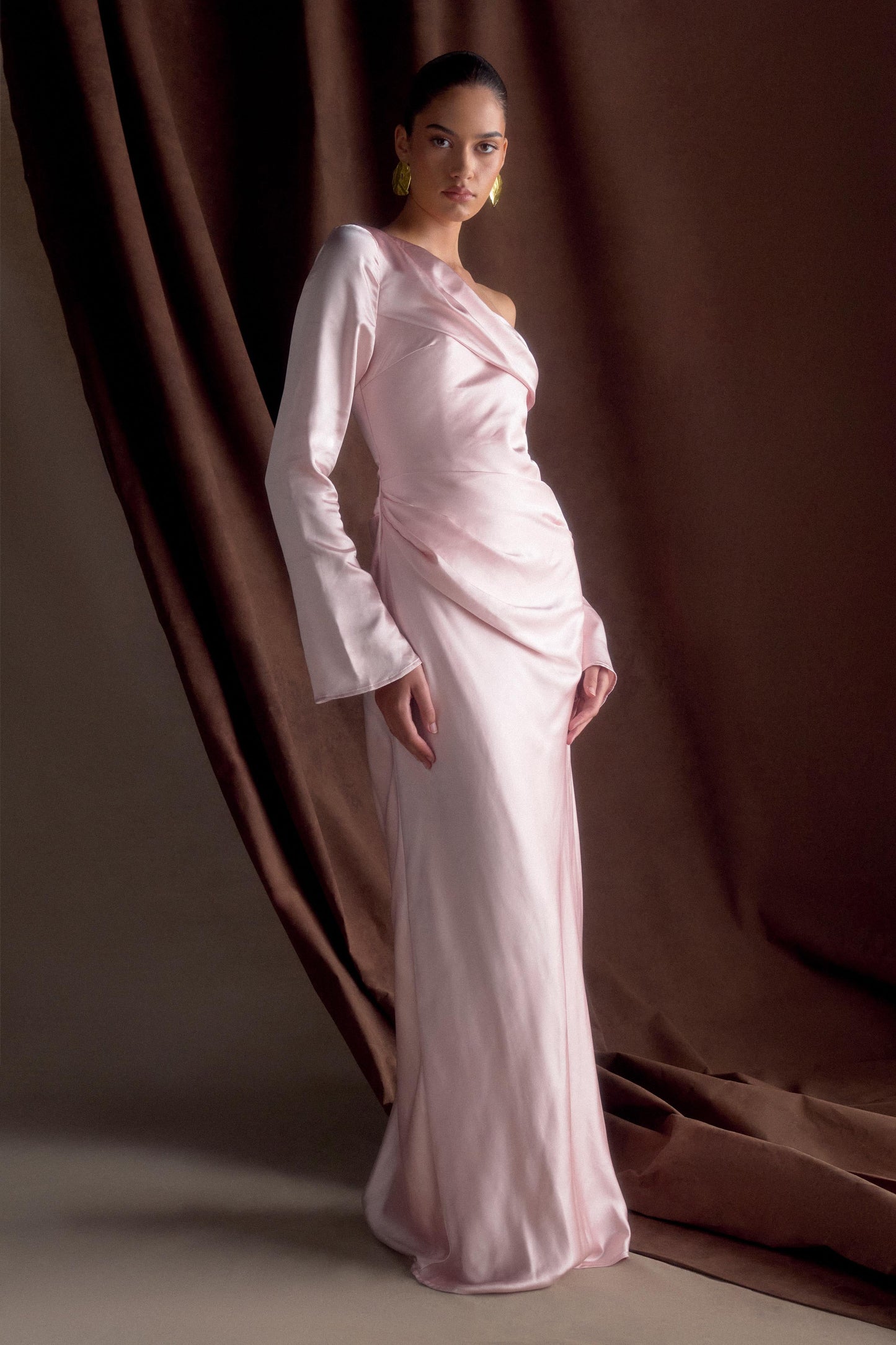 Iris Long Sleeve Satin Maxi Dress - Soft Pink
