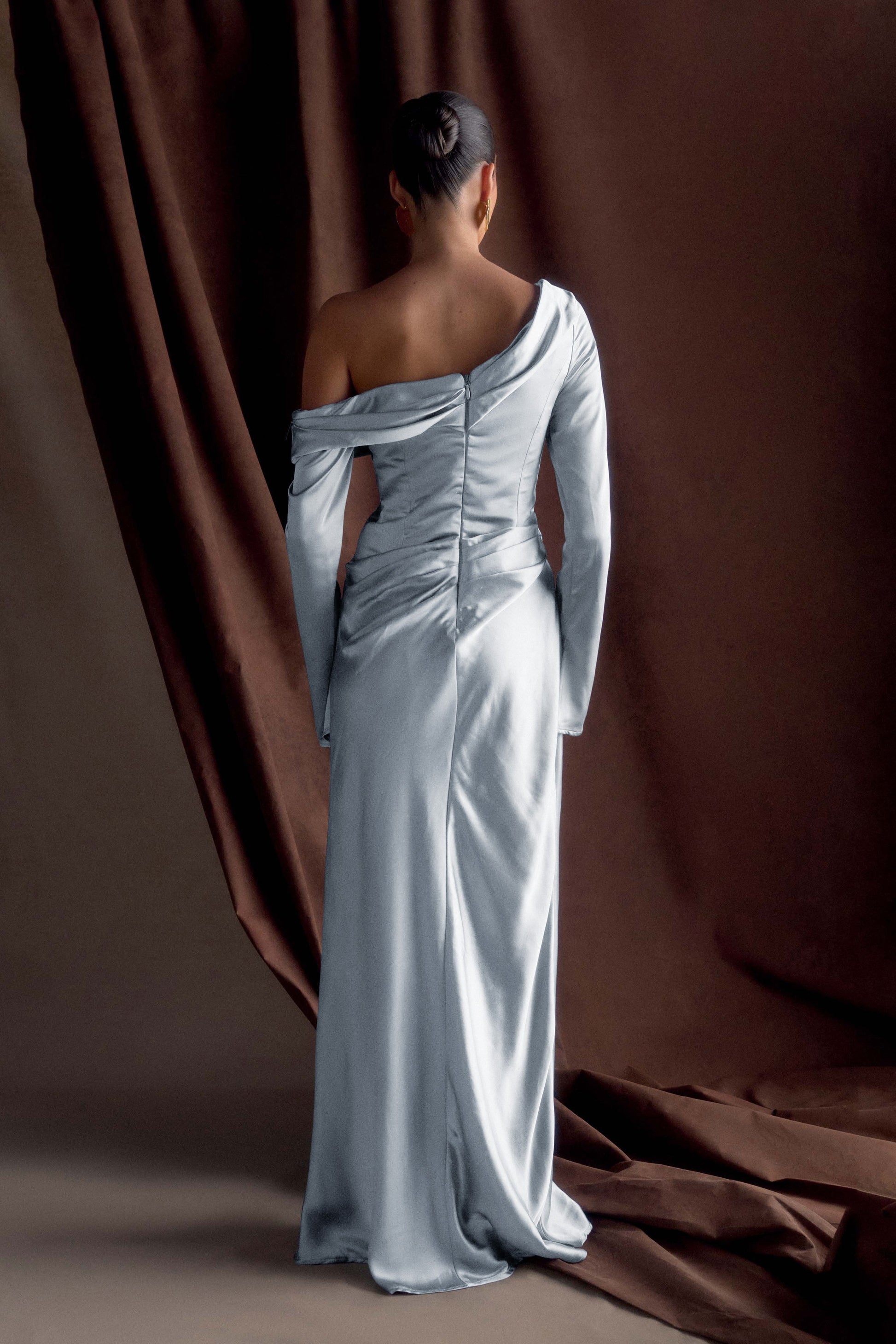 Iris Long Sleeve Satin Maxi Dress - Frosted Blue #3