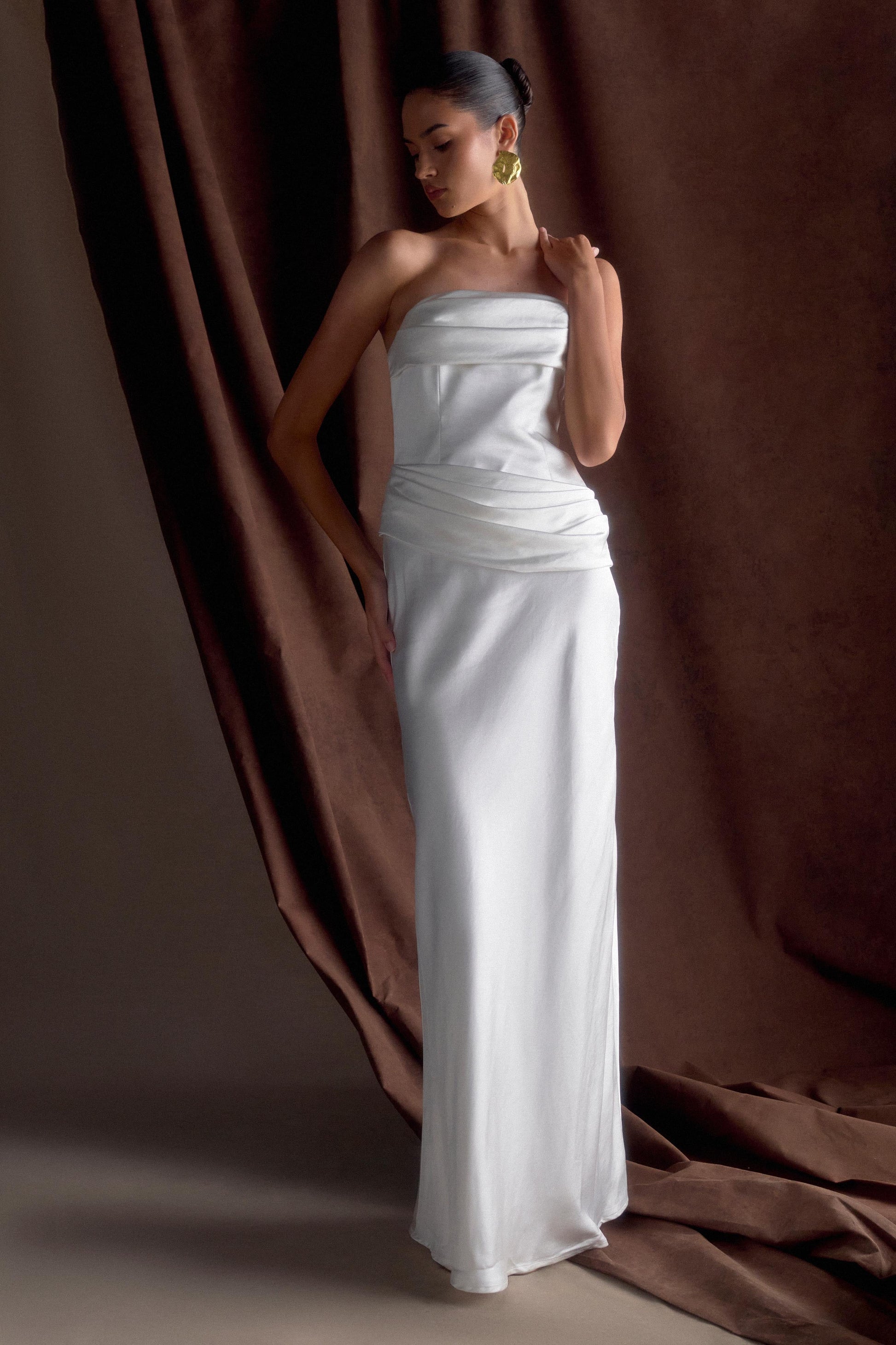 Jasmine Strapless Satin Maxi Dress - White #4