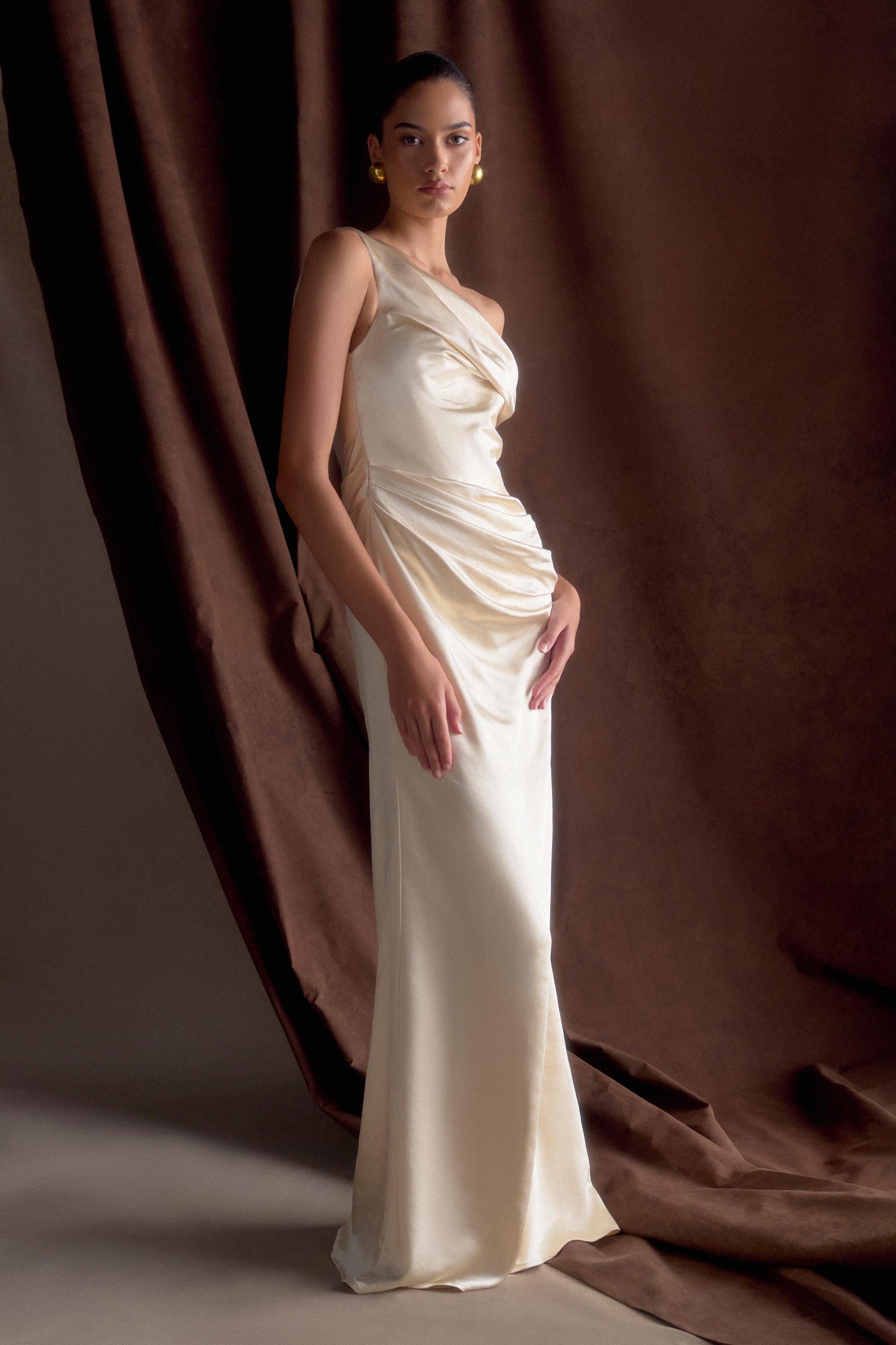 Dalia Off Shoulder Satin Maxi Dress - Blush Gold #8