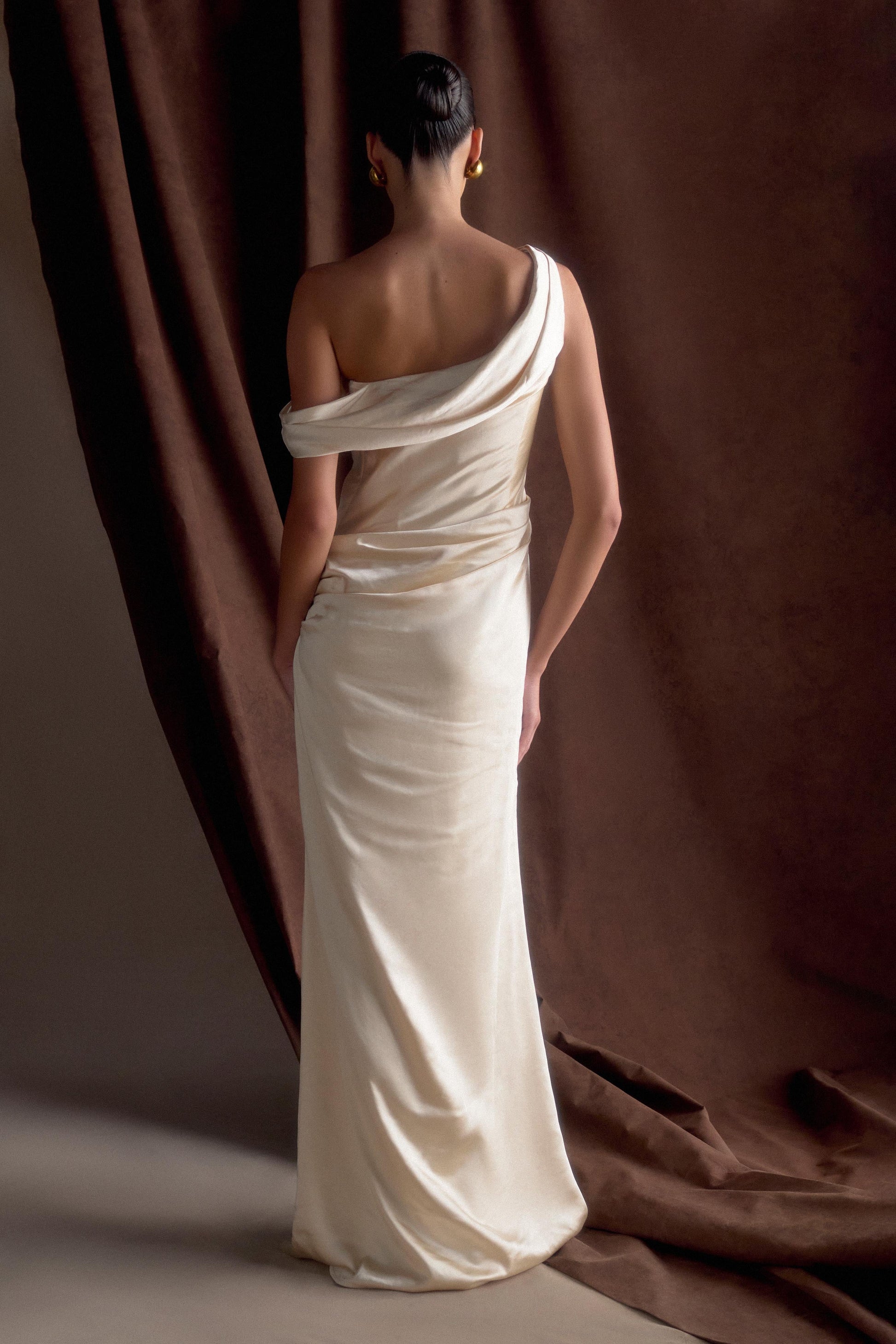 Dalia Off Shoulder Satin Maxi Dress - Blush Gold #2