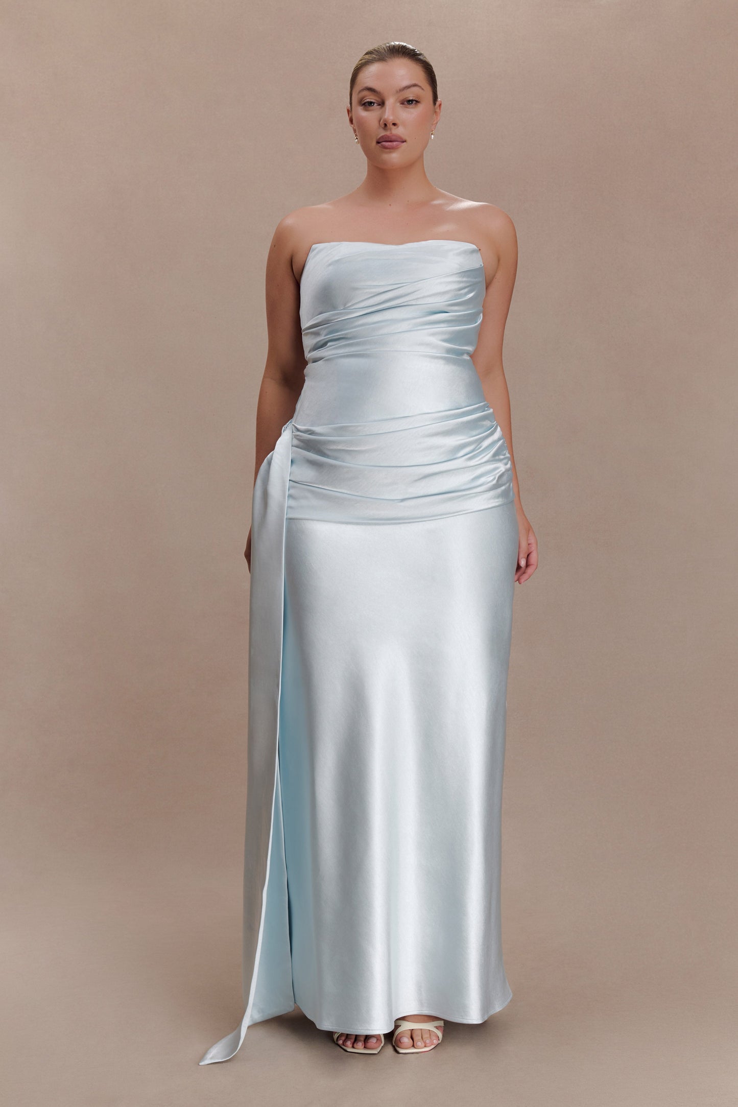 Sarah Strapless Maxi Dress With Waist Tie - Ice Blue