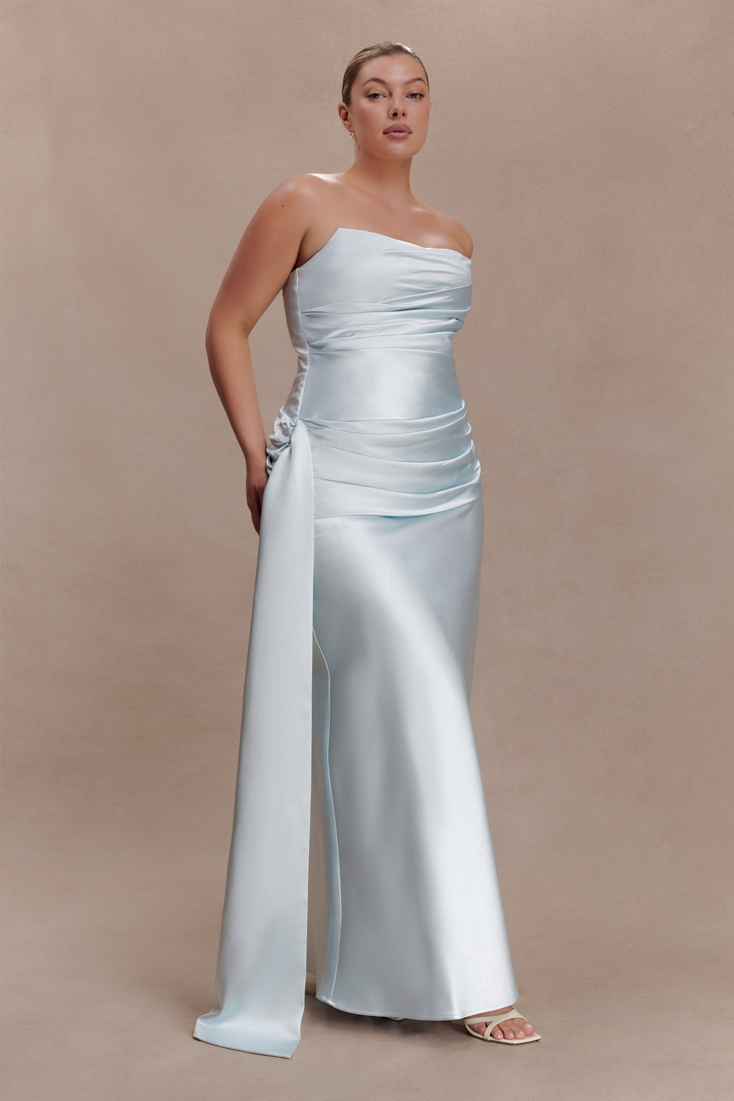 Sarah Strapless Maxi Dress With Waist Tie - Ice Blue